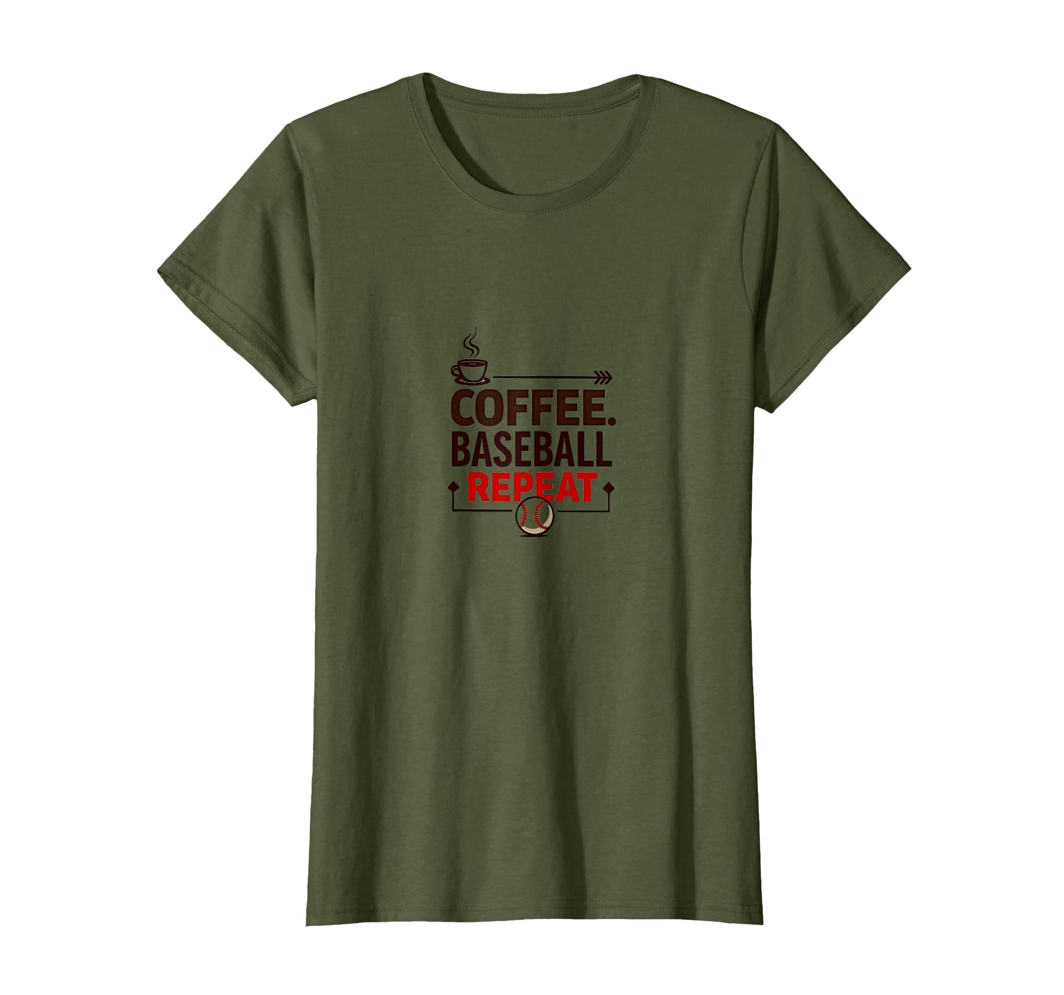 Baseball Mom Coffee Repeat Funny T-Shirt - Fun Novelty Design Unisex - T-Shirt, Sweatshirt, Hoodie