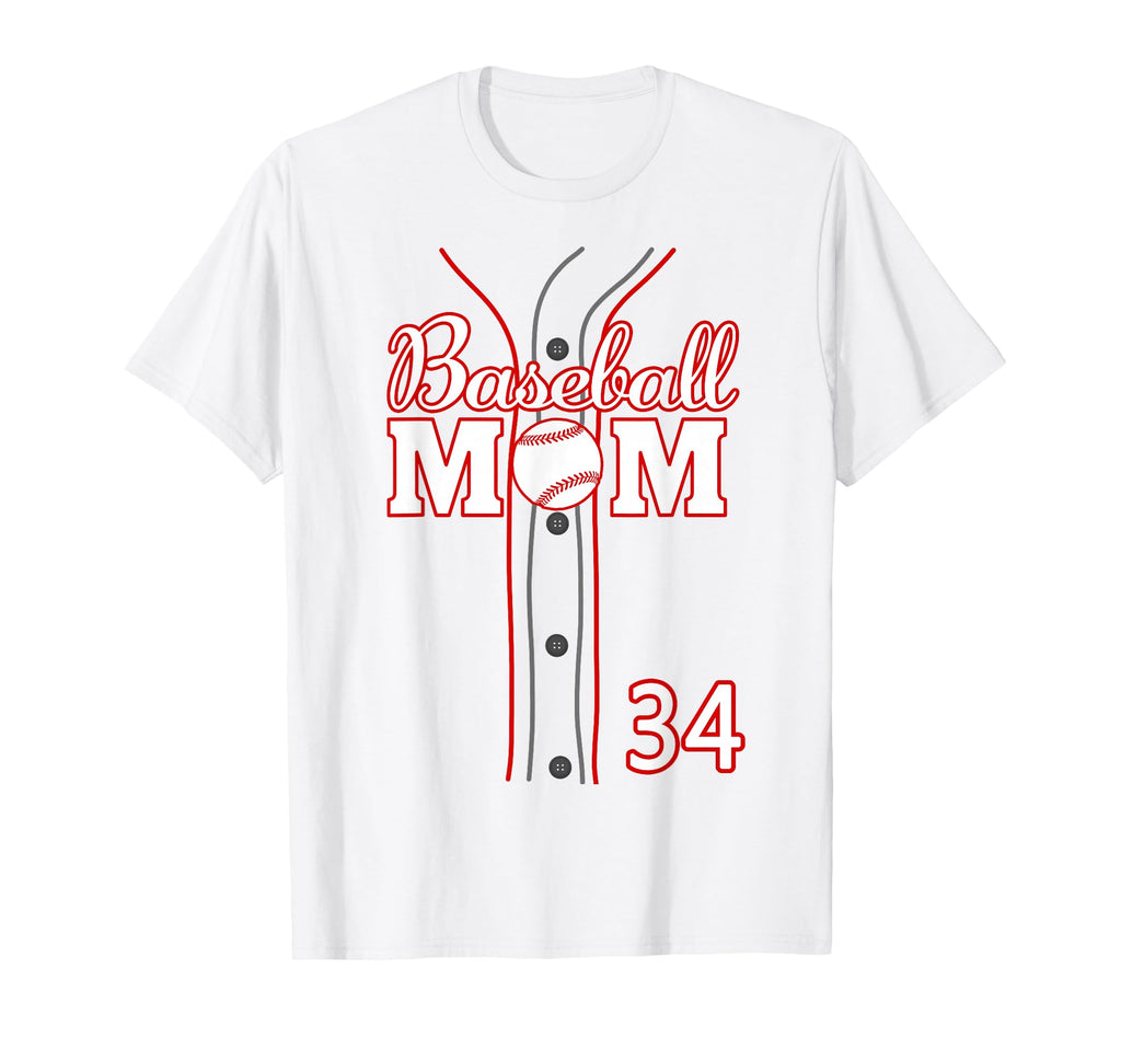Baseball Mom 34 Number 34 Jersey Team T-Shirt - Aesthetic Graphic Unisex - T-Shirt, Sweatshirt, Hoodie