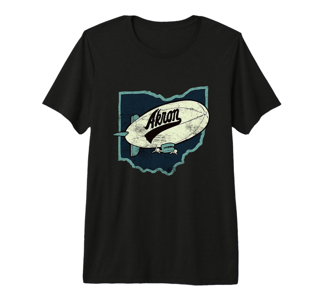 Distressed Akron Blimp Ohio Map Tri Blend T-Shirt - Trendy Graphic Unisex - T-Shirt, Sweatshirt, Hoodie