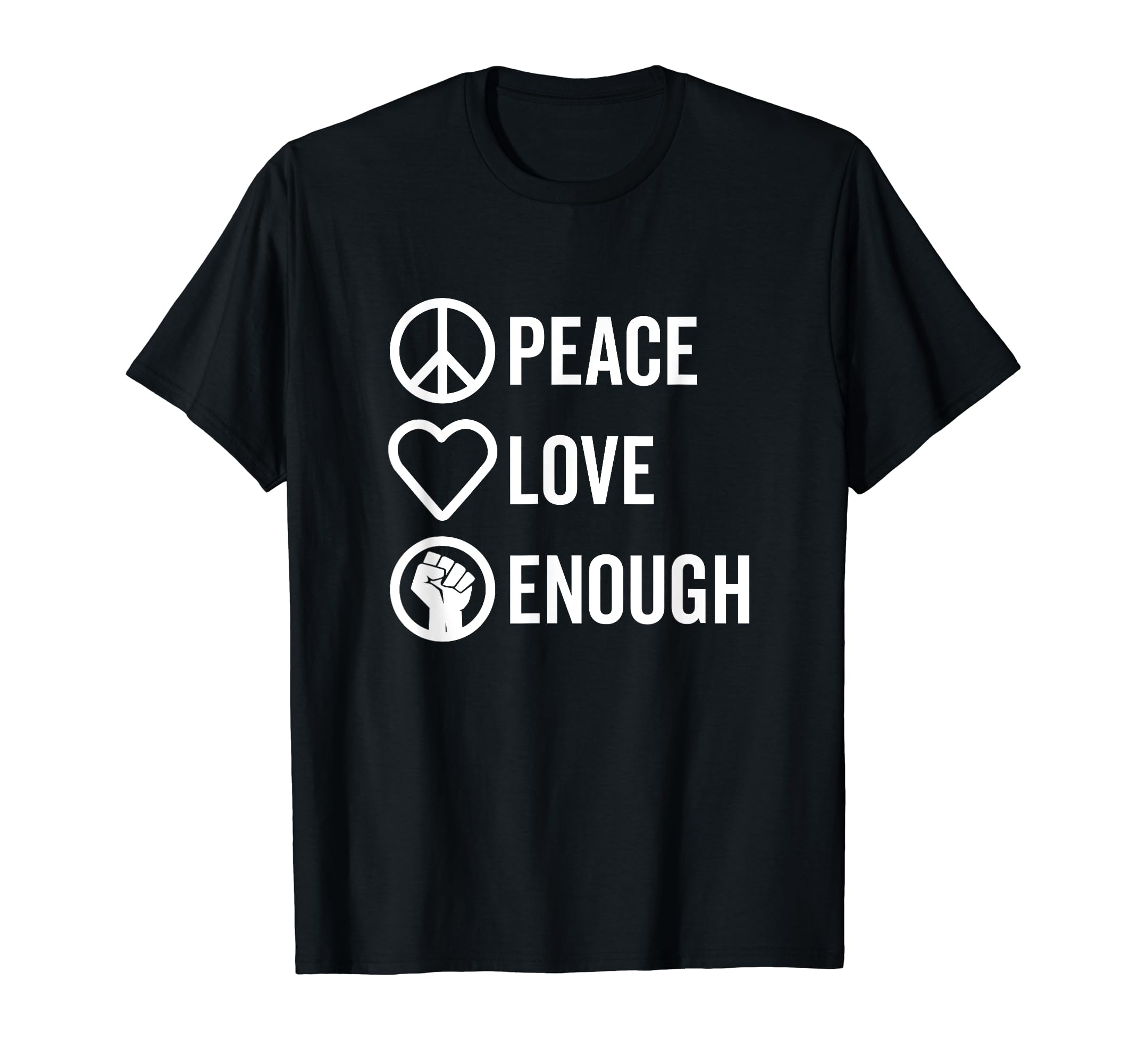 Peace Love Enough Bold Stacked Icons Dark T-Shirt - Minimalist Print Unisex - T-Shirt, Sweatshirt, Hoodie