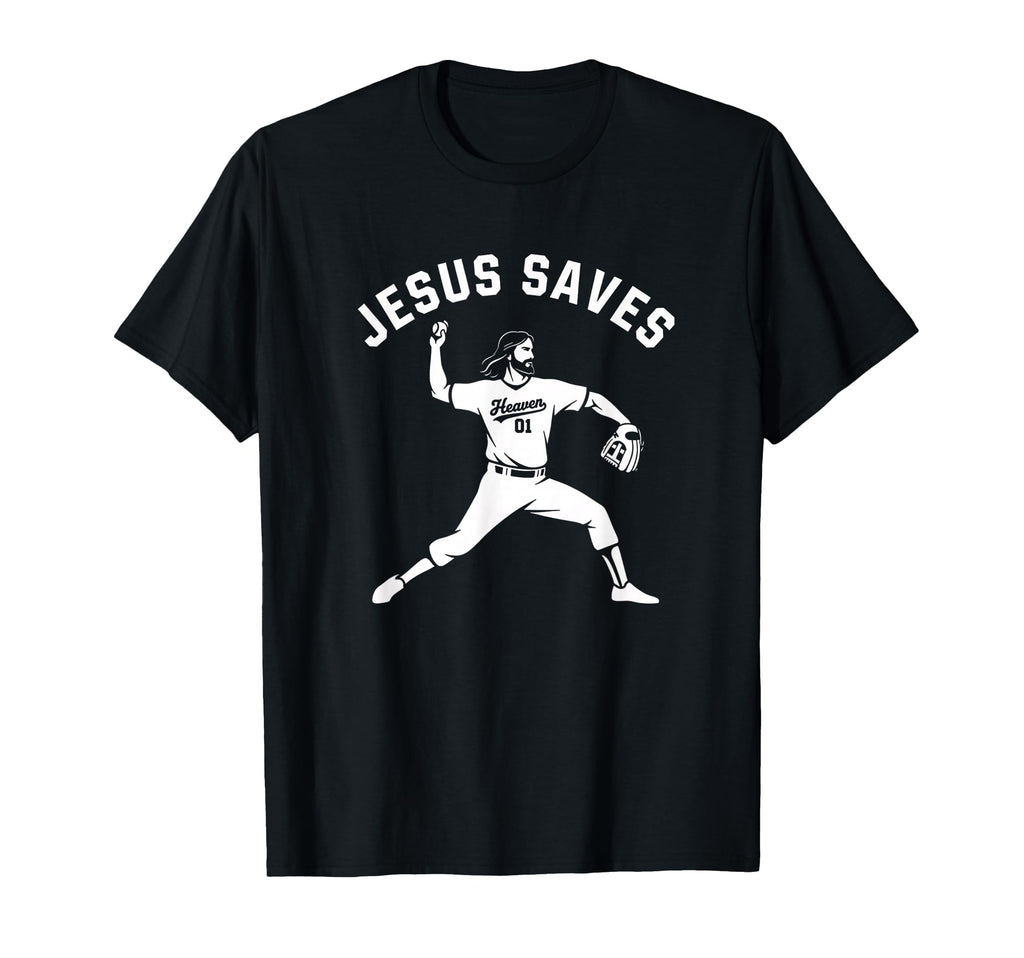 Christian Jesus Saves Baseball Pitcher T-Shirt - Graphic Print Men Women - T-Shirt, Sweatshirt, Hoodie