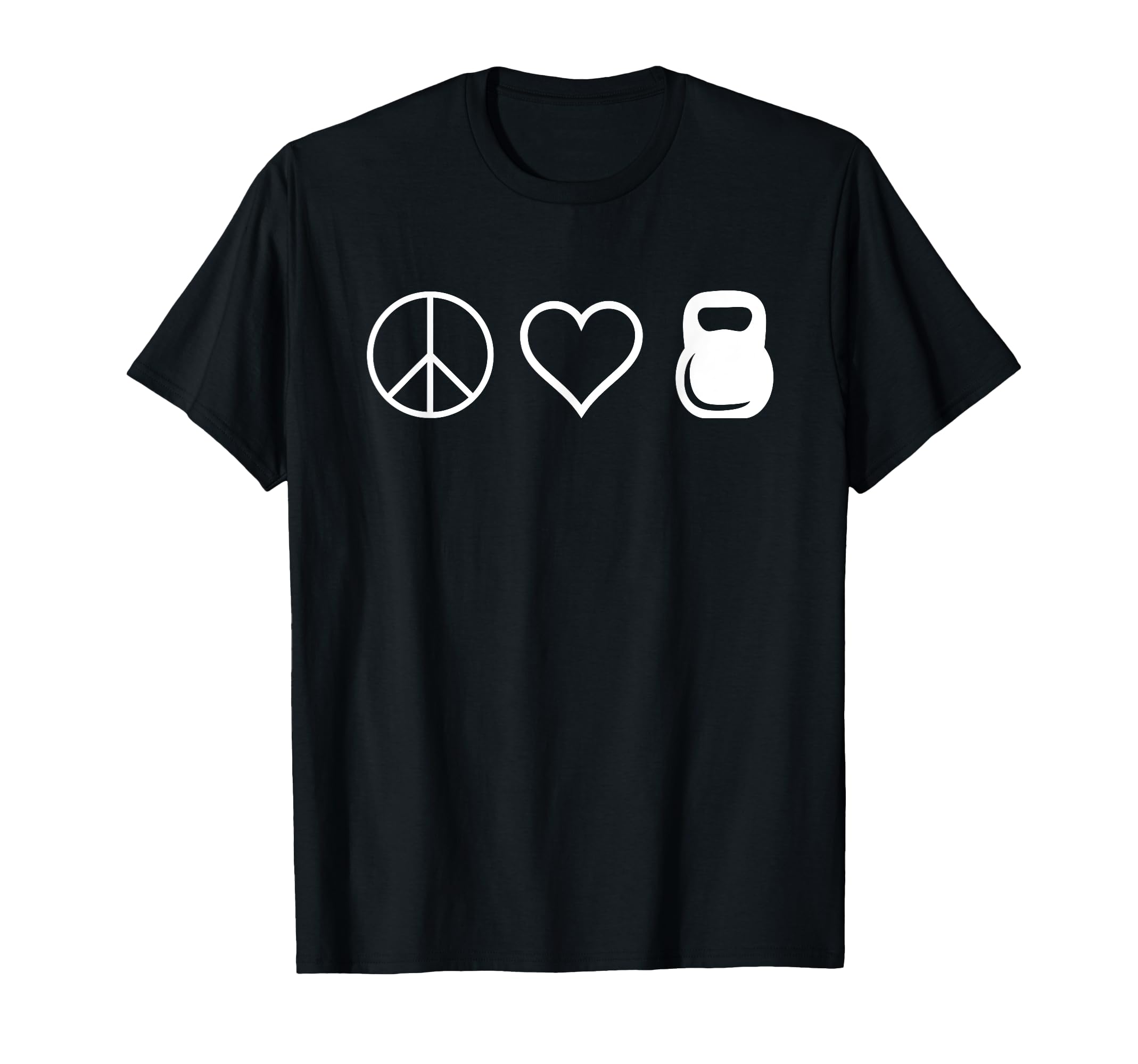 Peace Love Kettlebells Funny T-Shirt - Fun Novelty Design for Adults - T-Shirt, Sweatshirt, Hoodie