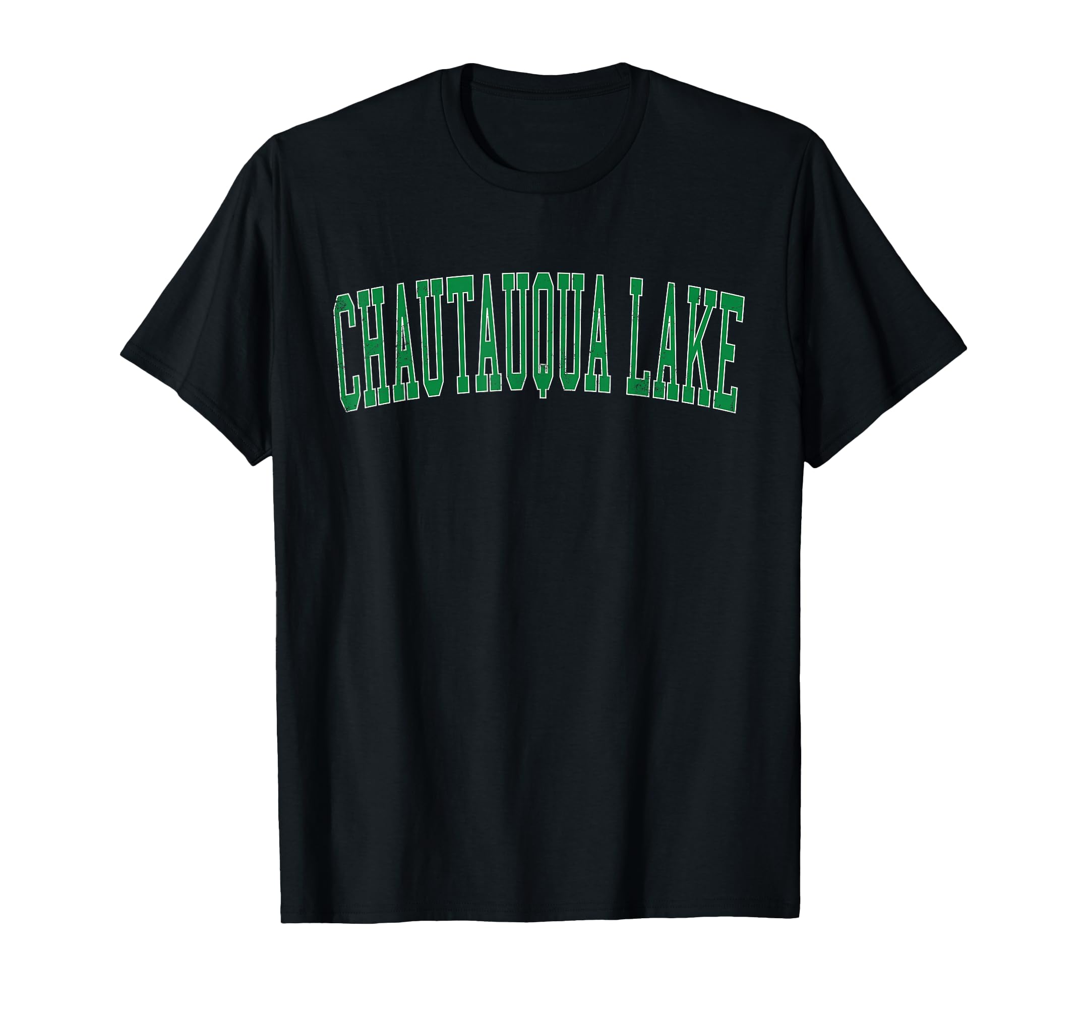 Chautauqua Lake Distressed Green Varsity T-Shirt - Trendy Graphic Unisex - T-Shirt, Sweatshirt, Hoodie
