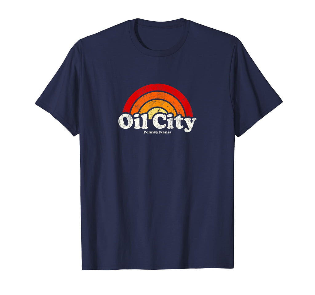Oil City Pennsylvania Pa 70S Rainbow T-Shirt - Fun Novelty Design Unisex - T-Shirt, Sweatshirt, Hoodie