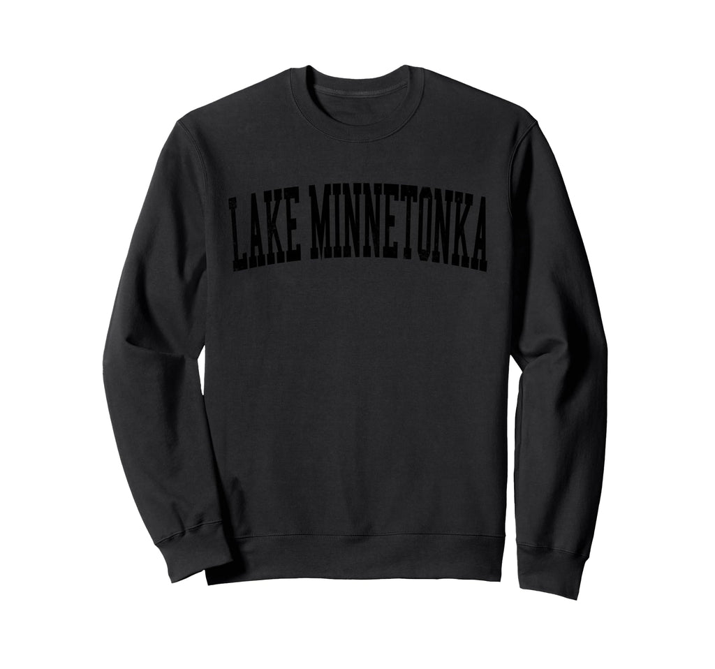 Lake Minnetonka Distressed Black Sweatshirt - Aesthetic Graphic Men Women - T-Shirt, Sweatshirt, Hoodie