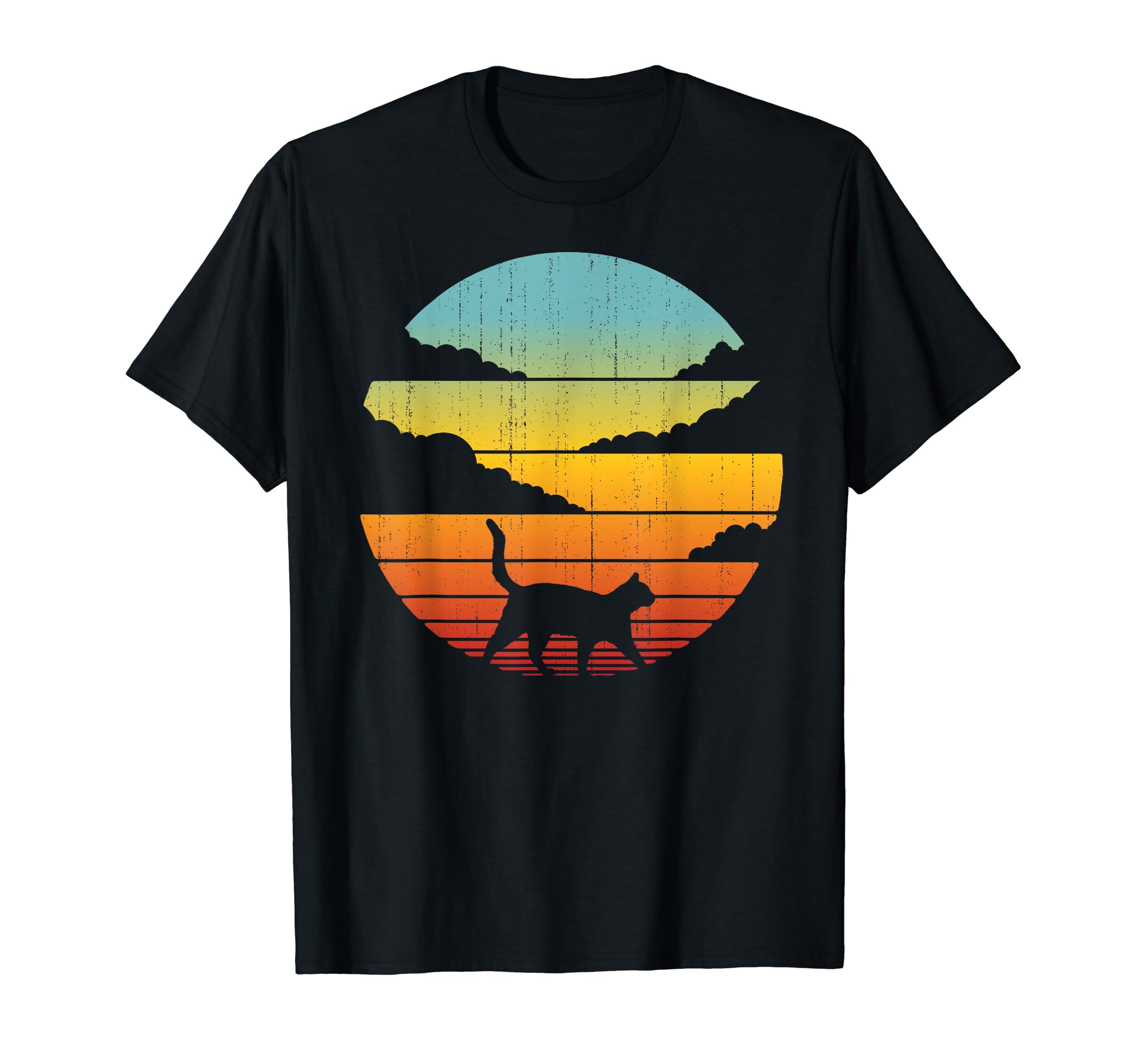 Cat 60S 70S Sunset Mammal Animal Lovers T-Shirt - Unique Graphic Men Women - T-Shirt, Sweatshirt, Hoodie