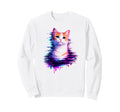 Vaporwave Glitch Cat Aesthetic Sweatshirt - Minimalist Print Unisex - T-Shirt, Sweatshirt, Hoodie