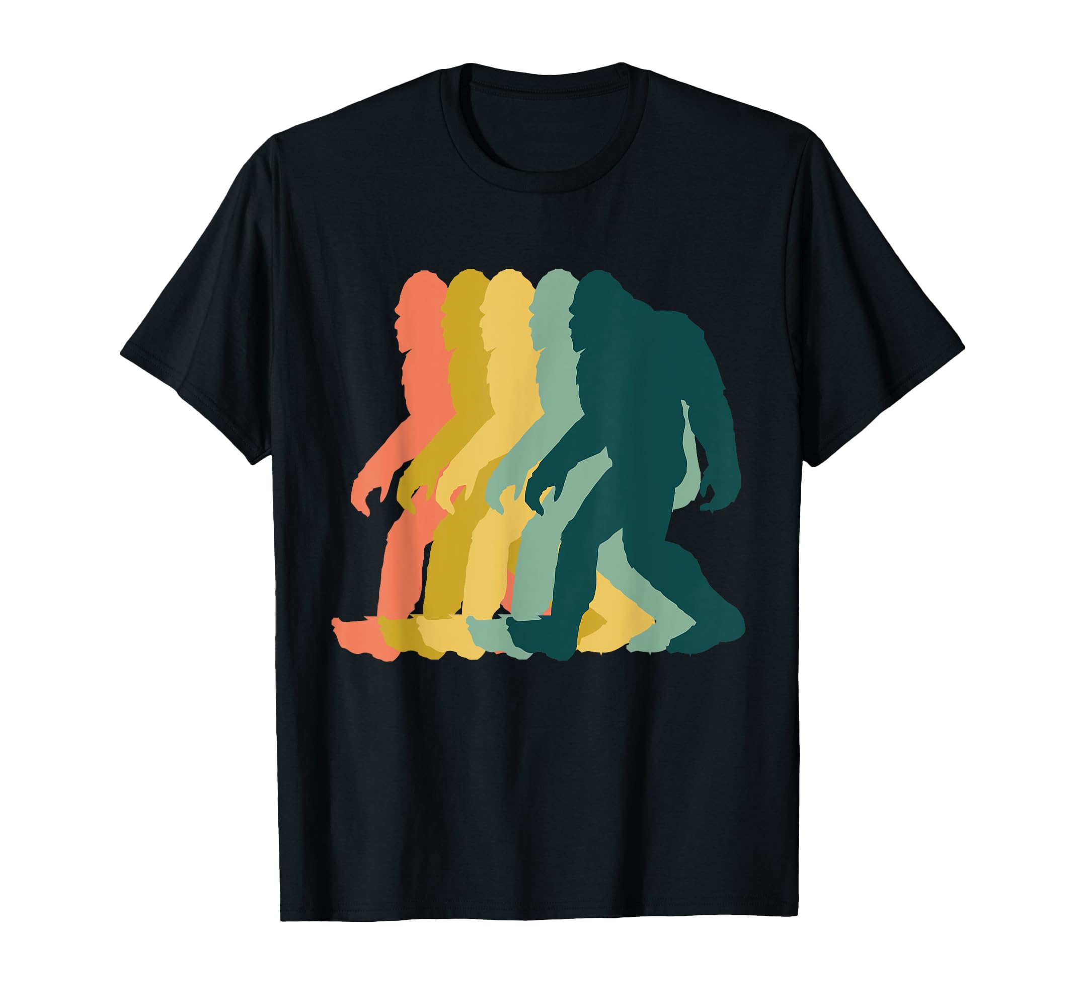 1970S Rainbow Bigfoot Silhouette T-Shirt - Fun Novelty Design for Adults - T-Shirt, Sweatshirt, Hoodie