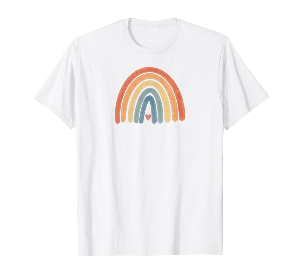 Boho Rainbow Heart Minimal Stripes T-Shirt - Aesthetic Graphic Men Women - T-Shirt, Sweatshirt, Hoodie