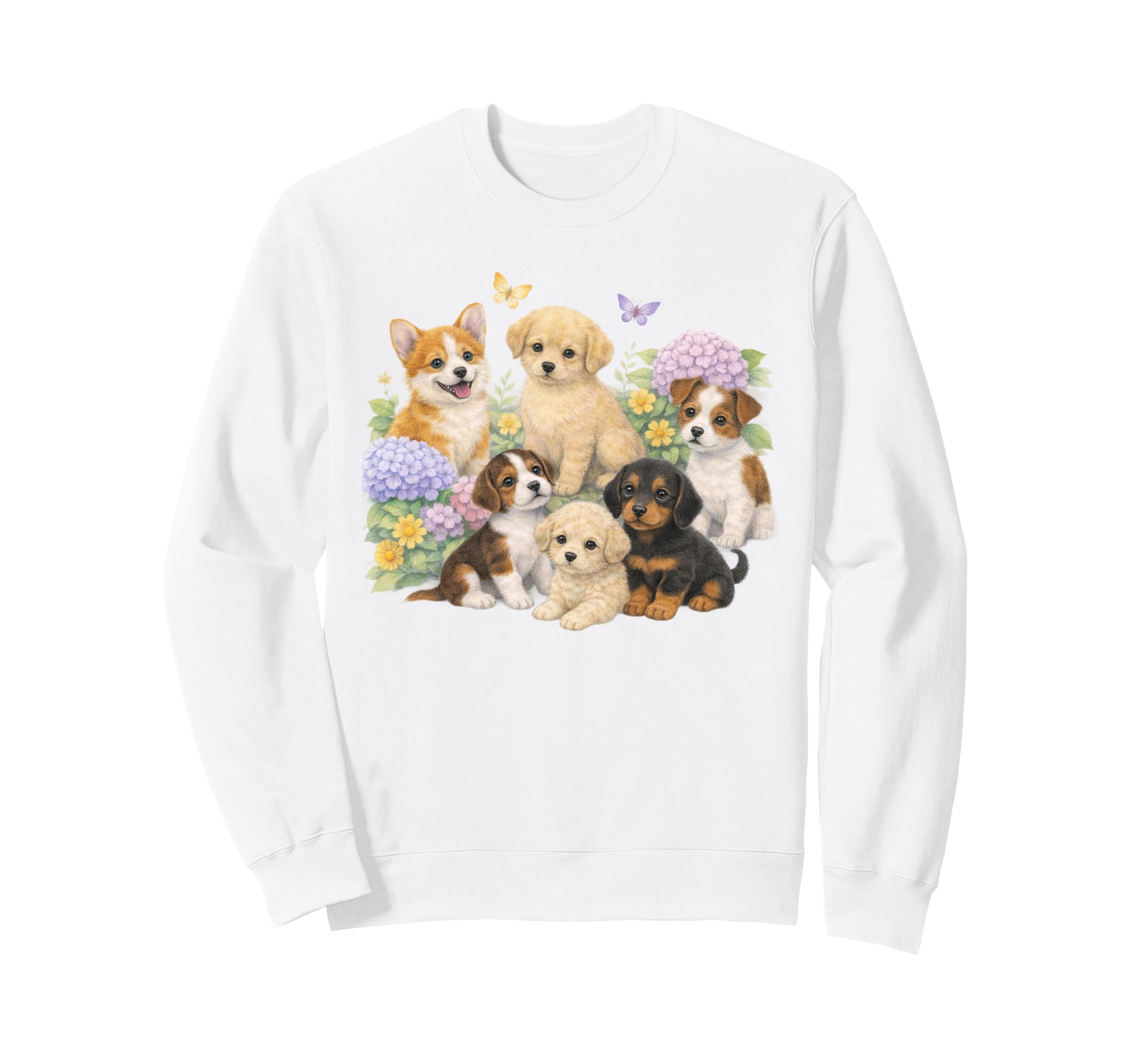 Puppies 90S Puppy Boho Spring Floral Sweatshirt - Novelty Apparel Unisex - T-Shirt, Sweatshirt, Hoodie