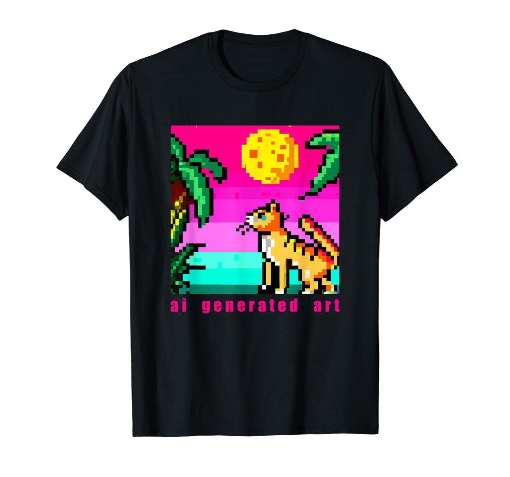 Ai Generated Art Cat Tropical Summer 80S T-Shirt - Custom Art Print Unisex - T-Shirt, Sweatshirt, Hoodie