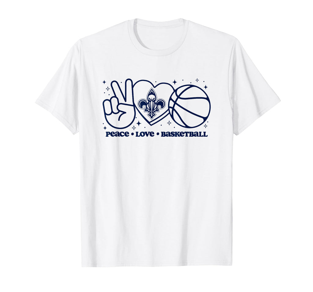 Nba New Orleans Pelicans Peace Love T-Shirt - Novelty Apparel for Adults - T-Shirt, Sweatshirt, Hoodie