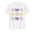 Baseballs Purple Gold Bows Ball Mom T-Shirt - Unique Graphic Men Women - T-Shirt, Sweatshirt, Hoodie