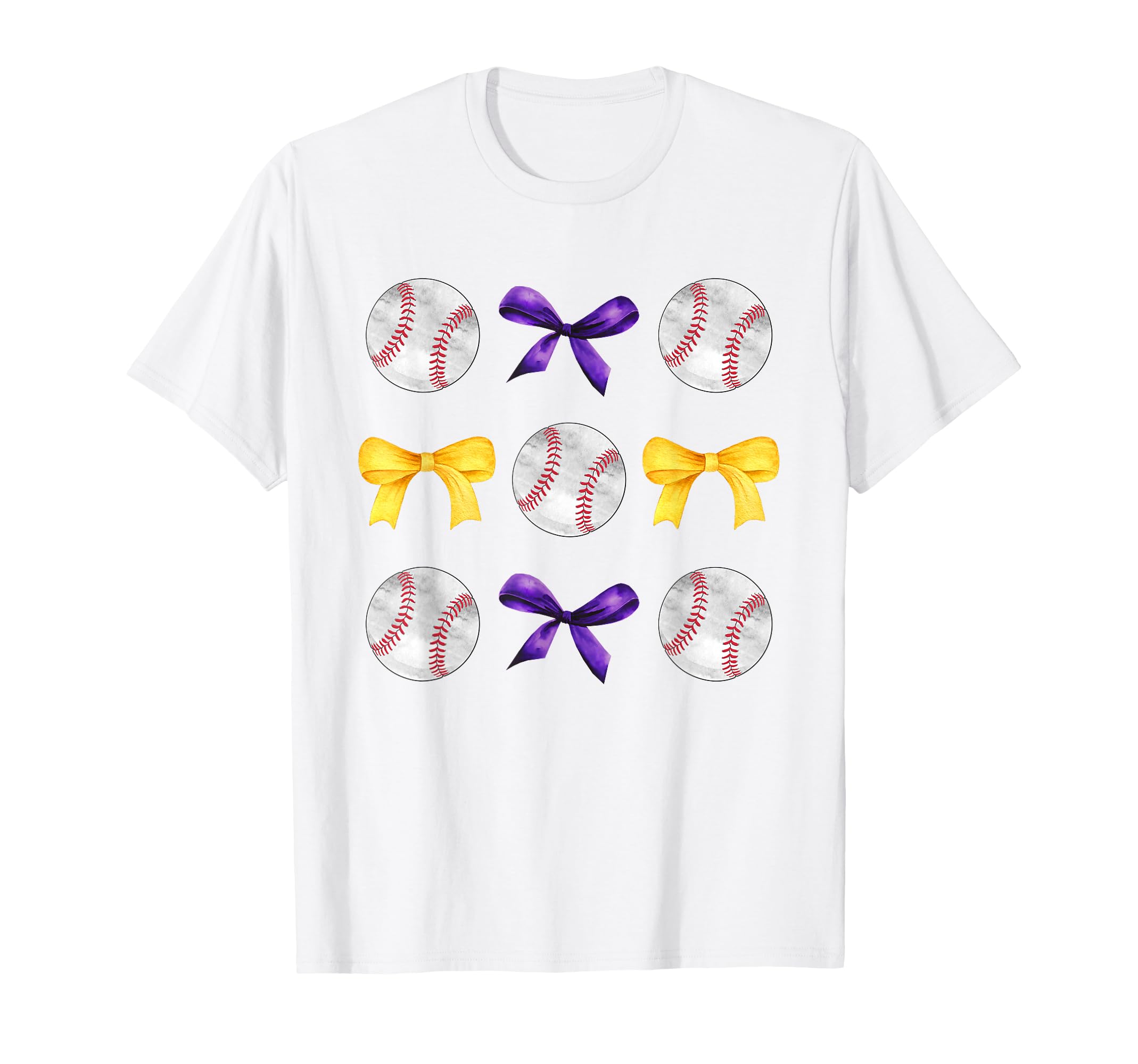 Baseballs Purple Gold Bows Ball Mom T-Shirt - Unique Graphic Men Women - T-Shirt, Sweatshirt, Hoodie