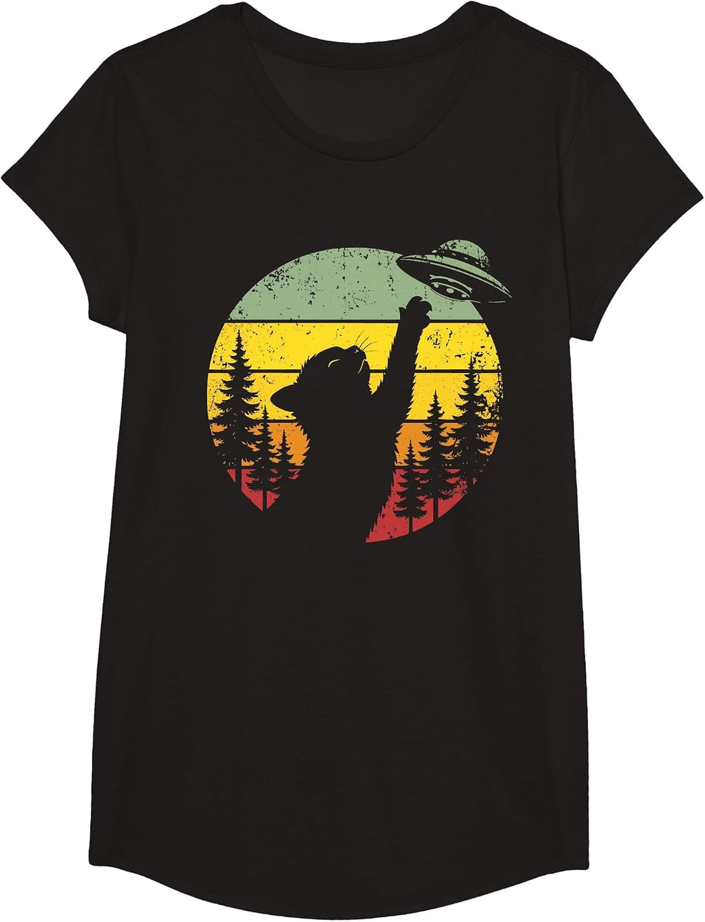 Alien Cat Sunset UFO Day Merch... - Adult & Kids T-Shirts, Sweatshirts & Hoodies apparel design preview 1
