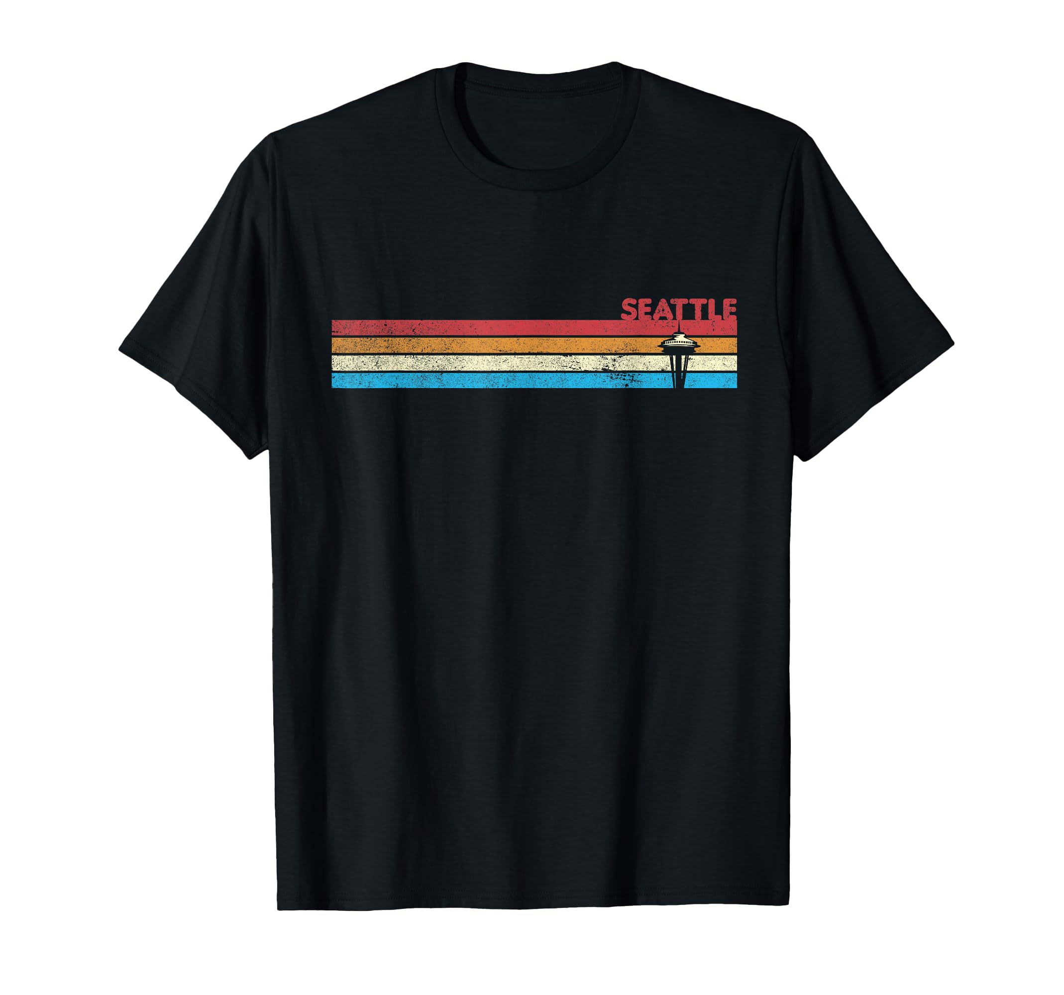 70S Rainbow Stripe Seattle T-Shirt - Fun Novelty Design for Adults - T-Shirt, Sweatshirt, Hoodie