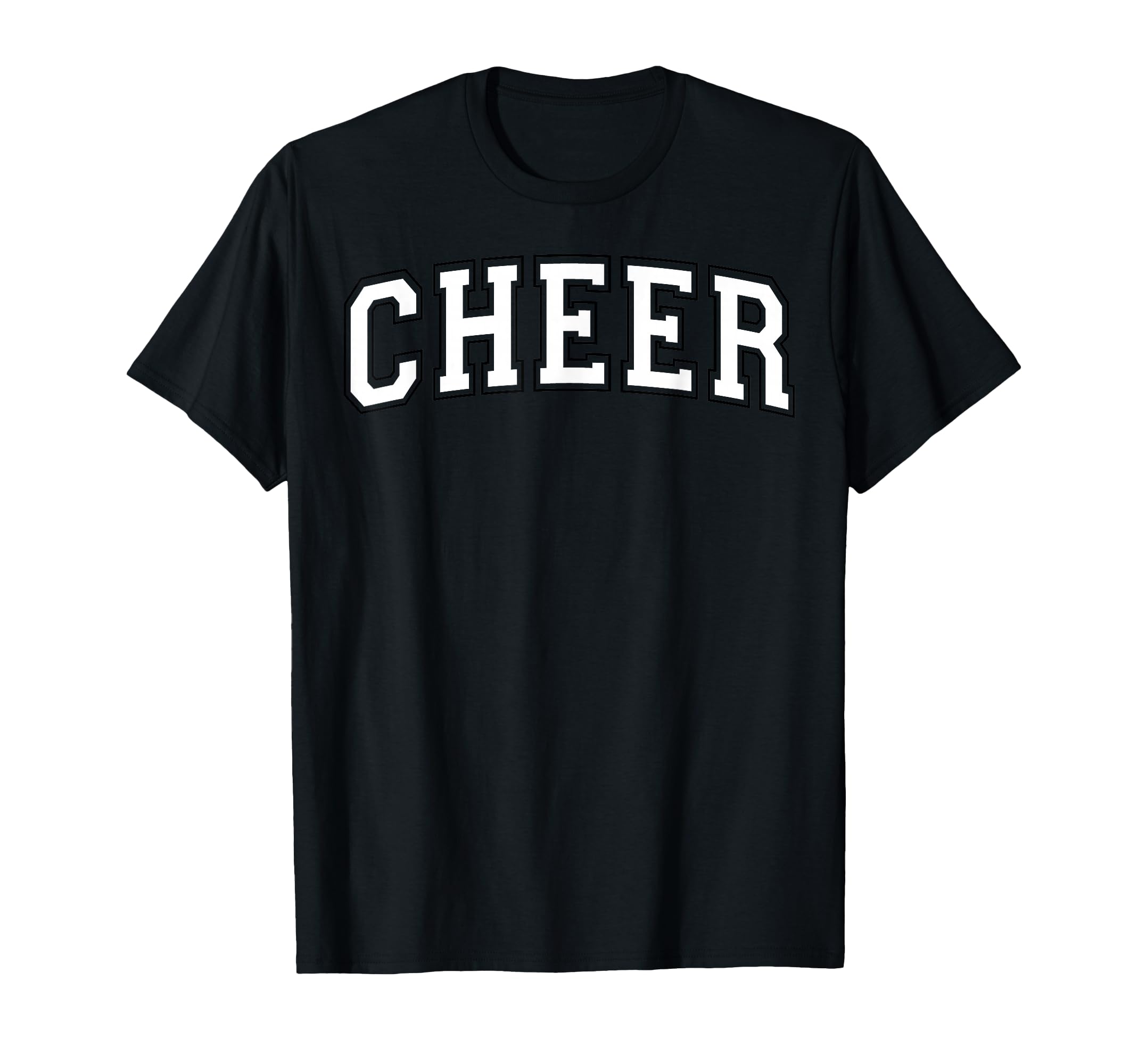 Cheer Varsity White Black Outline T-Shirt - Graphic Print for Adults - T-Shirt, Sweatshirt, Hoodie