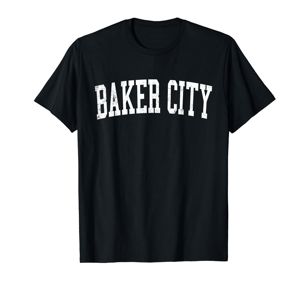 Baker City Or Distressed White Varsity T-Shirt - Trendy Graphic for Adults - T-Shirt, Sweatshirt, Hoodie