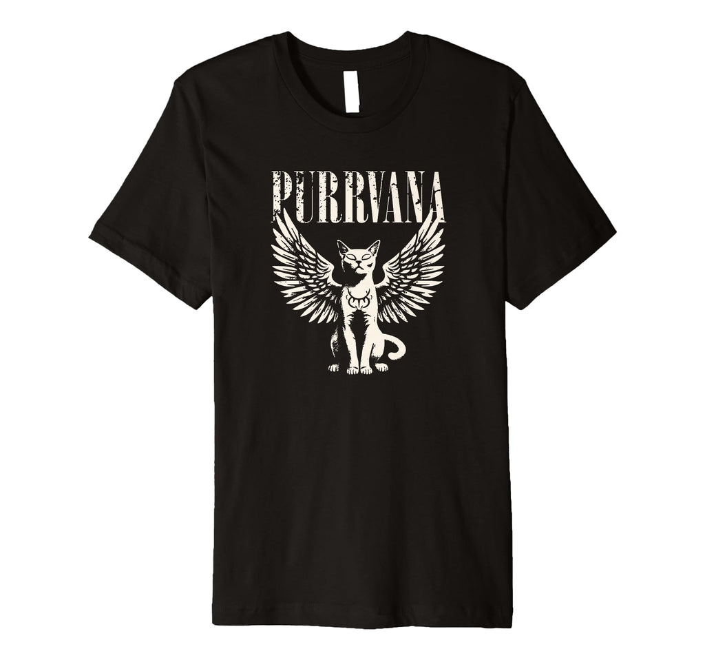 Purrvana Funny Cat Parody 90S T-Shirt - Fun Novelty Design for Adults - T-Shirt, Sweatshirt, Hoodie