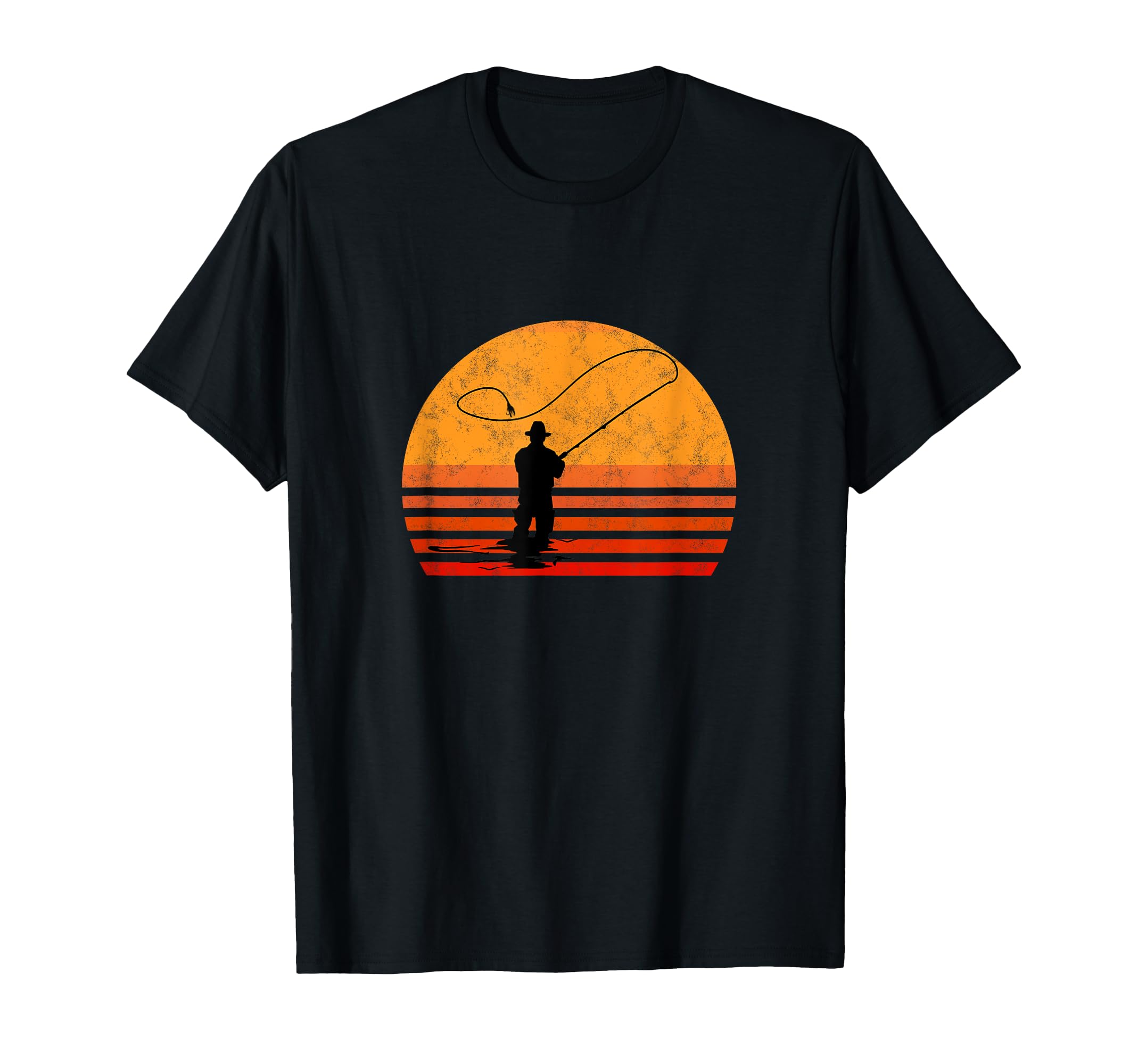 Fly Fishing Sunset Distressed Gift T-Shirt - Fun Novelty Design Unisex - T-Shirt, Sweatshirt, Hoodie