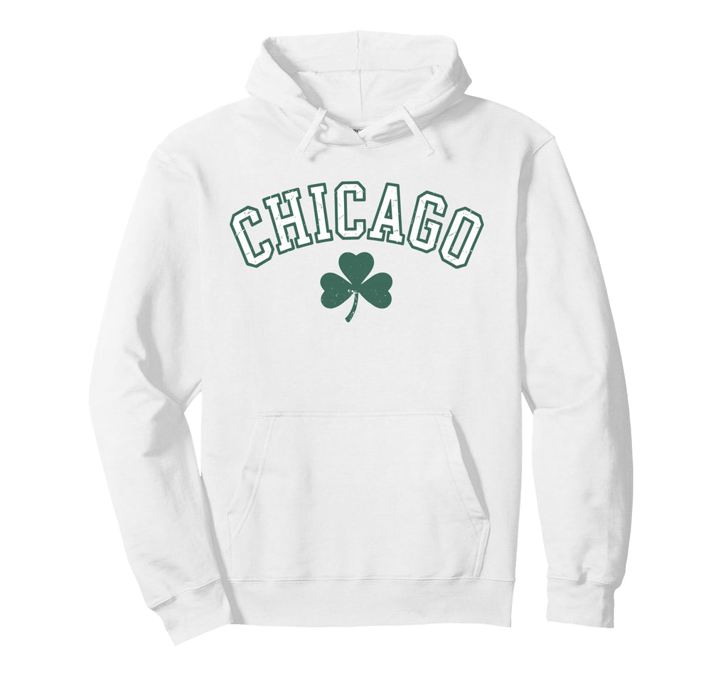 Chicago St Patricks Day Shamrock Distressed Hoodie - Trendy Graphic Unisex - T-Shirt, Sweatshirt, Hoodie