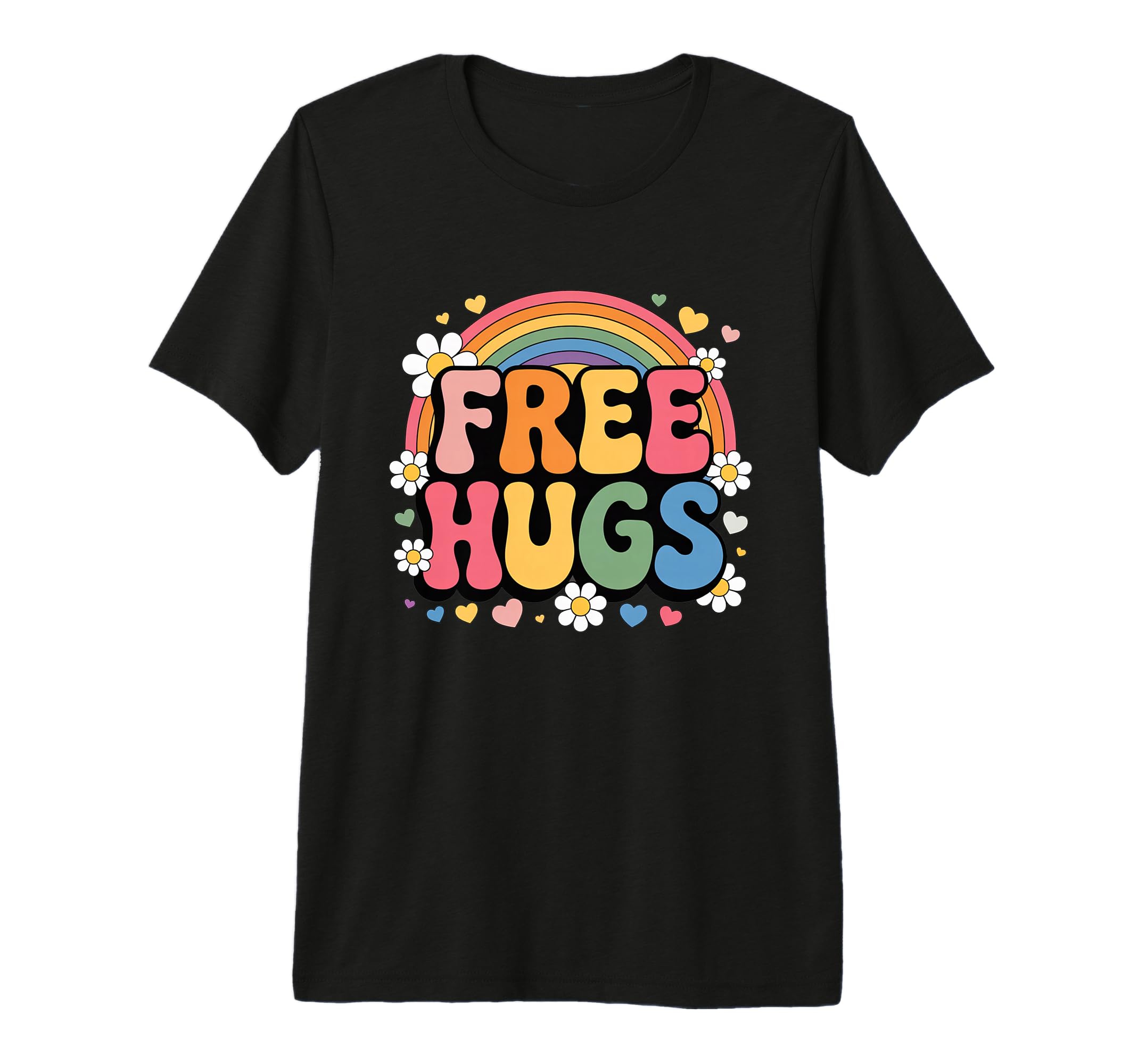 Free Hugs Groovy Rainbow Flower T-Shirt - Fun Novelty Design for Adults - T-Shirt, Sweatshirt, Hoodie