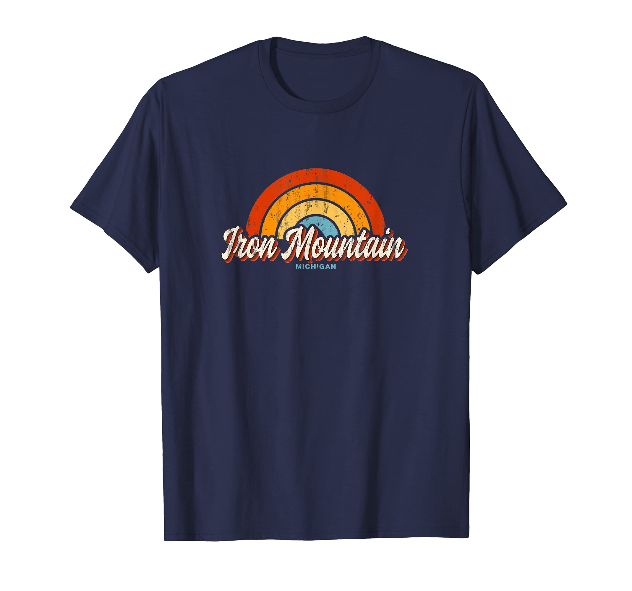 Iron Mountain Michigan Mi Rainbow 70S T-Shirt - Minimalist Print for Adults - T-Shirt, Sweatshirt, Hoodie