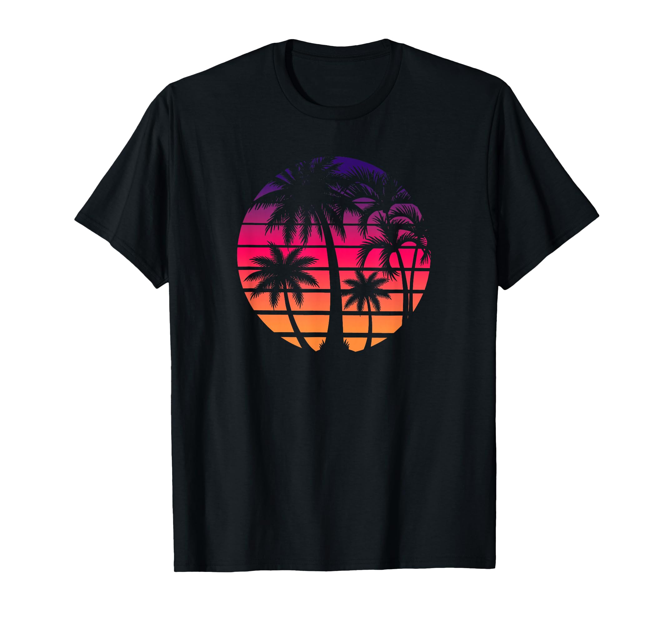 80S Sunset Palm Tree Beach Vacation Art T-Shirt - Graphic Print Unisex - T-Shirt, Sweatshirt, Hoodie