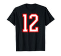 White Red Sports Team Number 12 T-Shirt - Custom Art Print Unisex - T-Shirt, Sweatshirt, Hoodie