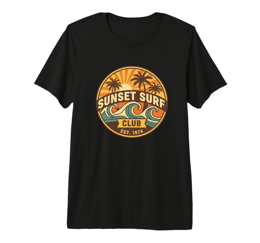Sunset Surf Club 1974 Beach Wave Tri T-Shirt - Unique Graphic Men Women - T-Shirt, Sweatshirt, Hoodie
