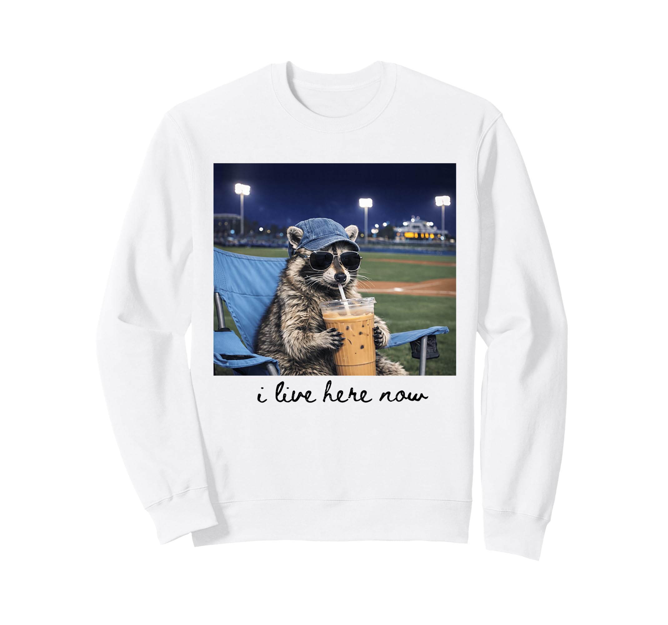 Funny Racoon Drinking Iced Coffee Sweatshirt - Minimalist Print for Adults - T-Shirt, Sweatshirt, Hoodie