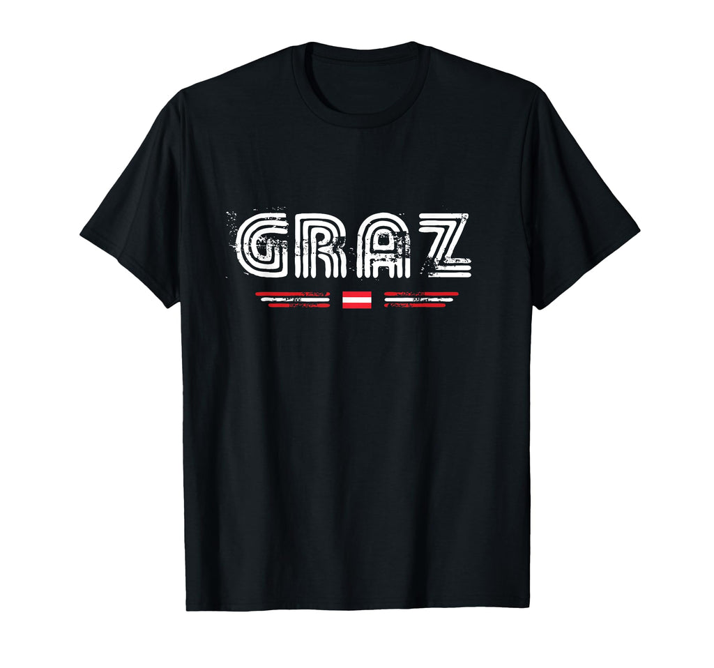 Graz Austria 70S 80S Type Flag T-Shirt - Minimalist Print Men Women - T-Shirt, Sweatshirt, Hoodie