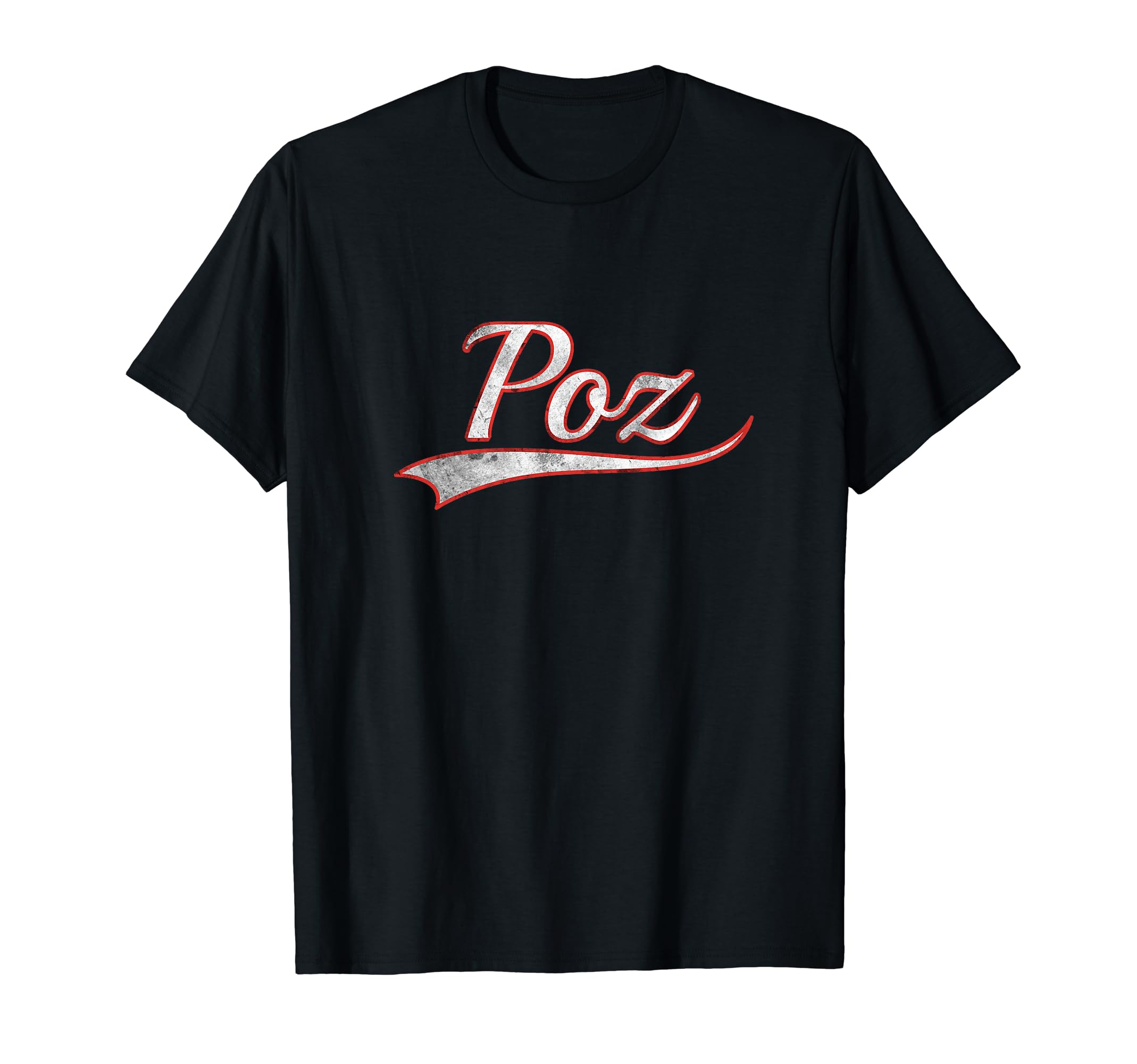 Poz Varsity Distressed Throwback T-Shirt - Graphic Print for Adults - T-Shirt, Sweatshirt, Hoodie