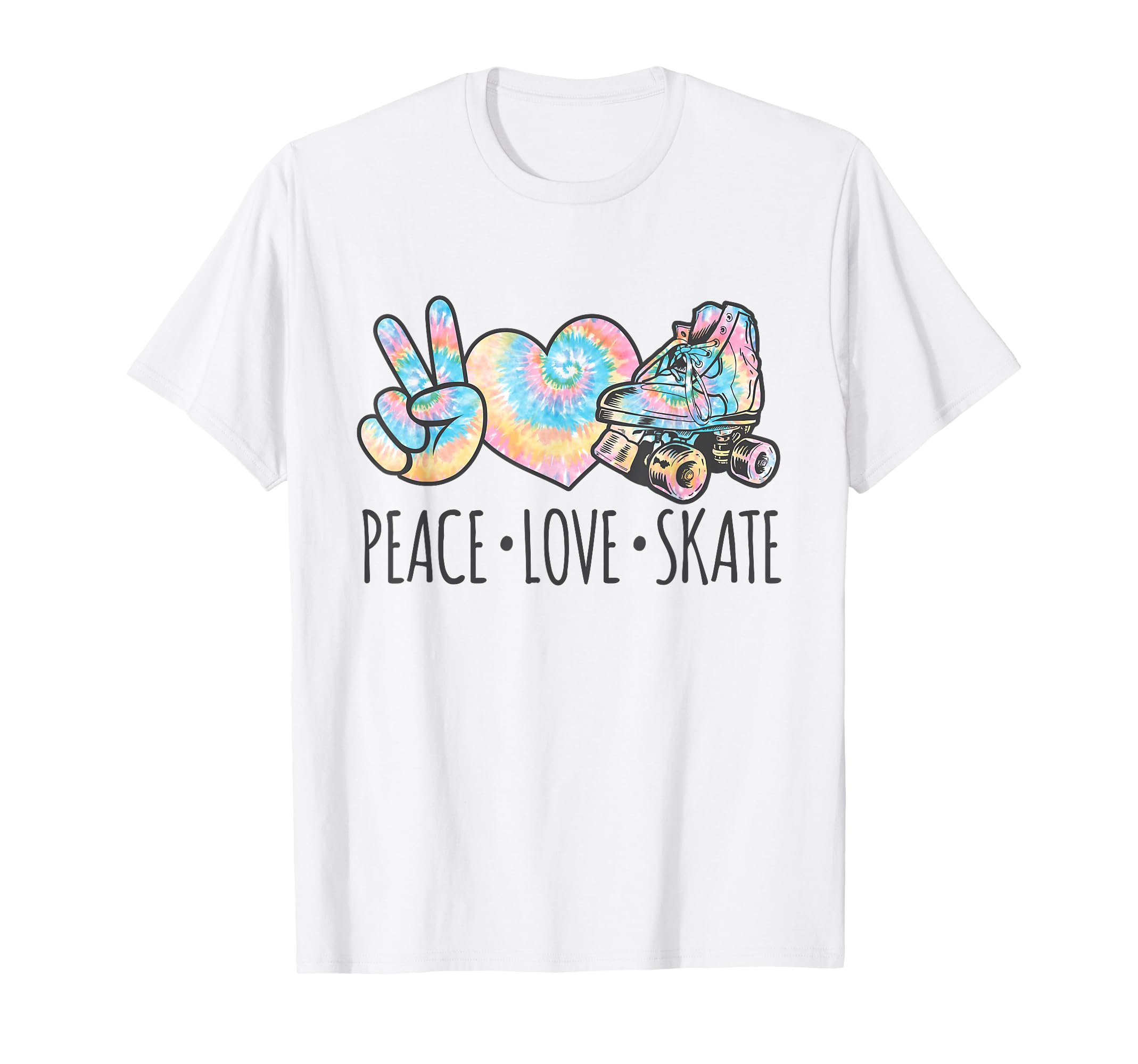 Tie Dye Roller Skating Teen Peace Love T-Shirt - Custom Art Print Unisex - T-Shirt, Sweatshirt, Hoodie