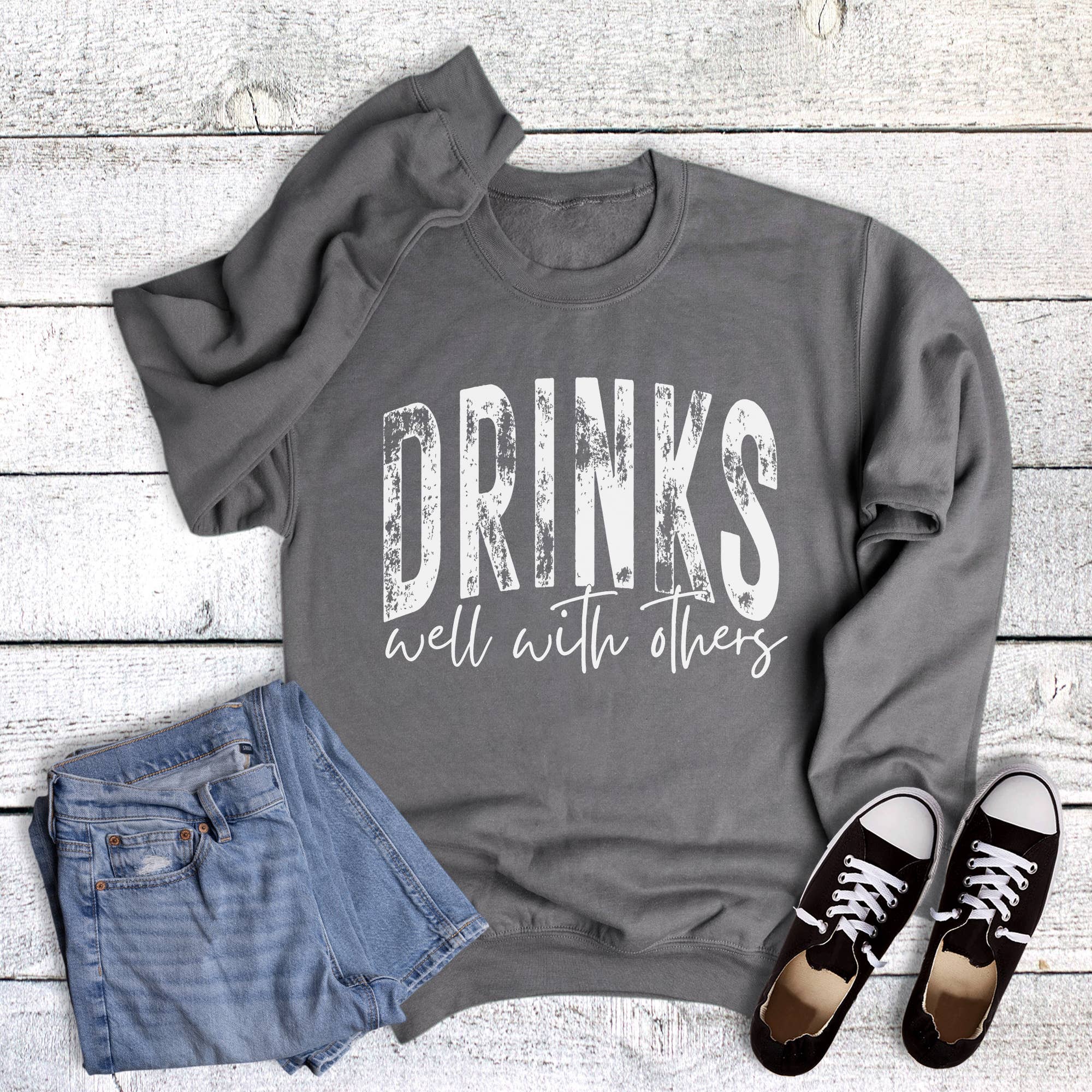 Funny Drinks Well with Others - Adult & Kids T-Shirts, Sweatshirts & Hoodies apparel design preview 1