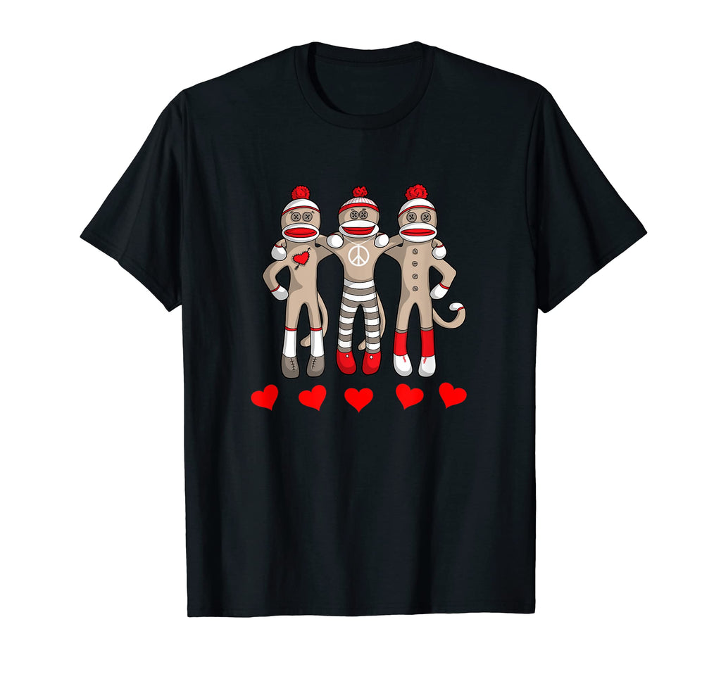 Sock Monkey Happy Valentines Day Heart T-Shirt - Custom Art Print Unisex - T-Shirt, Sweatshirt, Hoodie