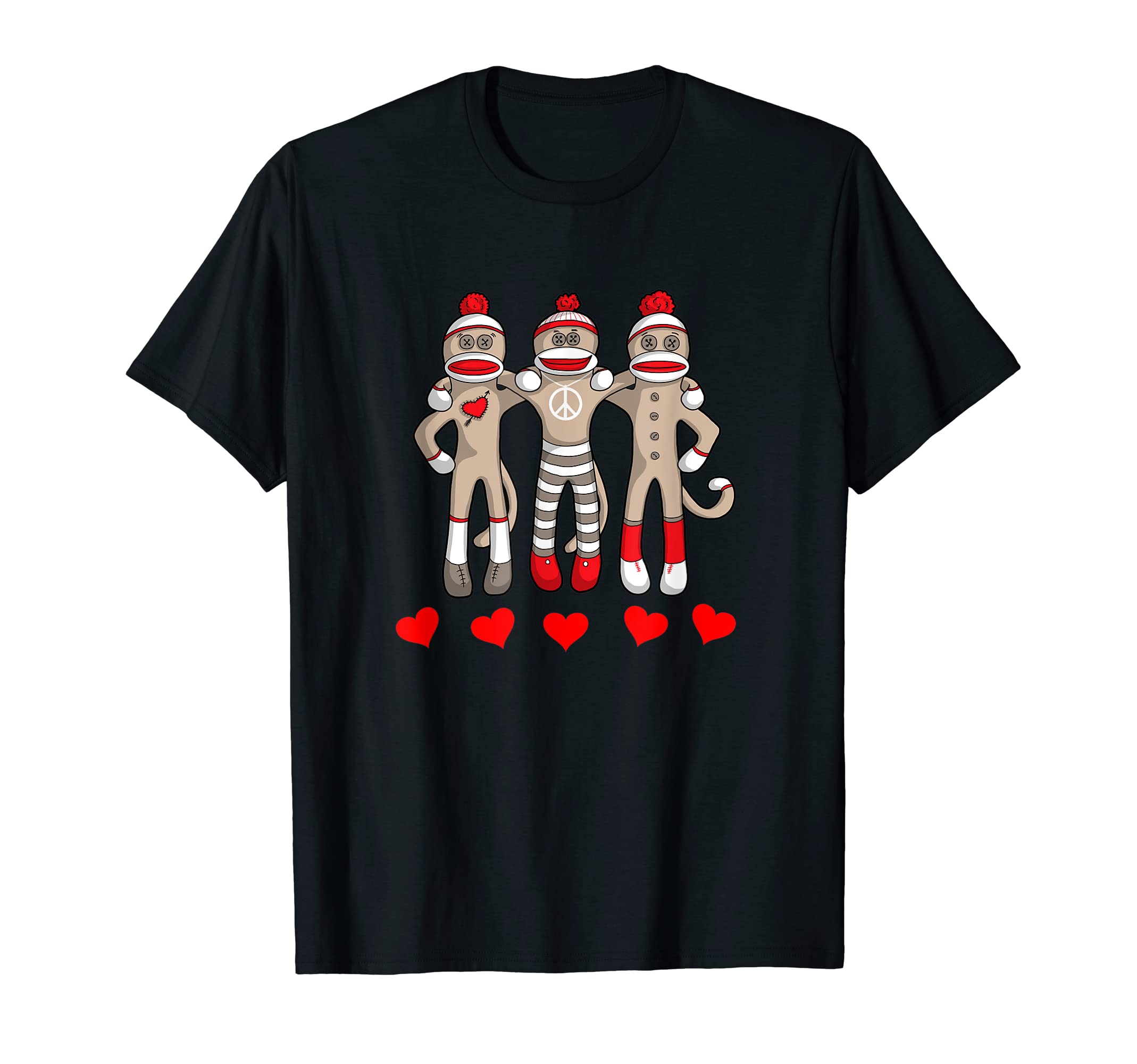 Sock Monkey Happy Valentines Day Heart T-Shirt - Custom Art Print Unisex - T-Shirt, Sweatshirt, Hoodie