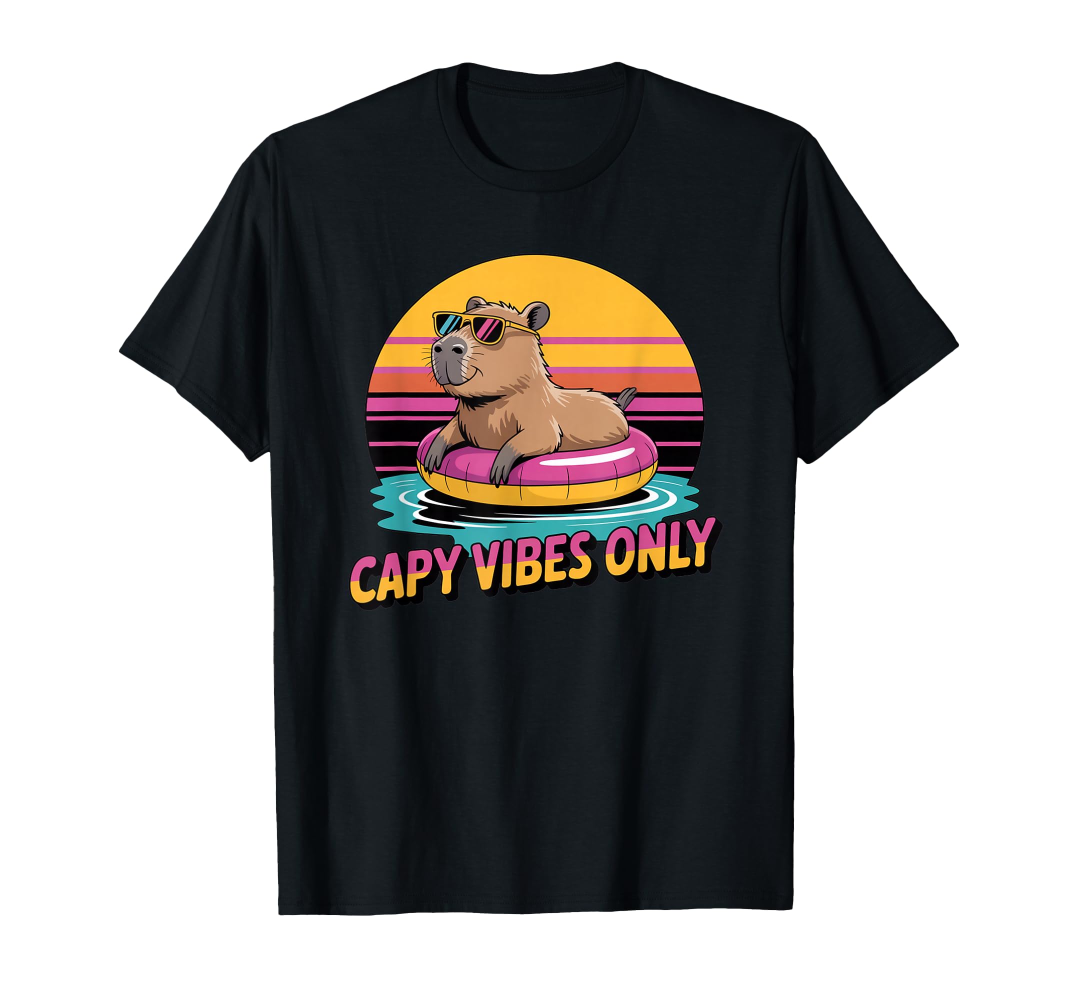 Capy Vibes Only Sunset Capybara Summer T-Shirt - Unique Graphic Unisex - T-Shirt, Sweatshirt, Hoodie