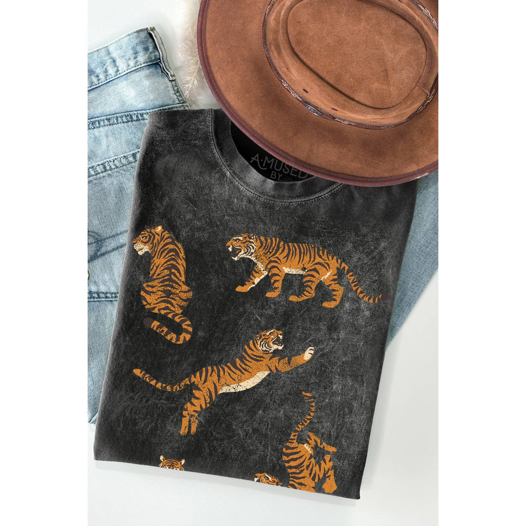 Vintage Mineral Wash- Tiger Print - Adult & Kids T-Shirts, Sweatshirts & Hoodies apparel design preview 1