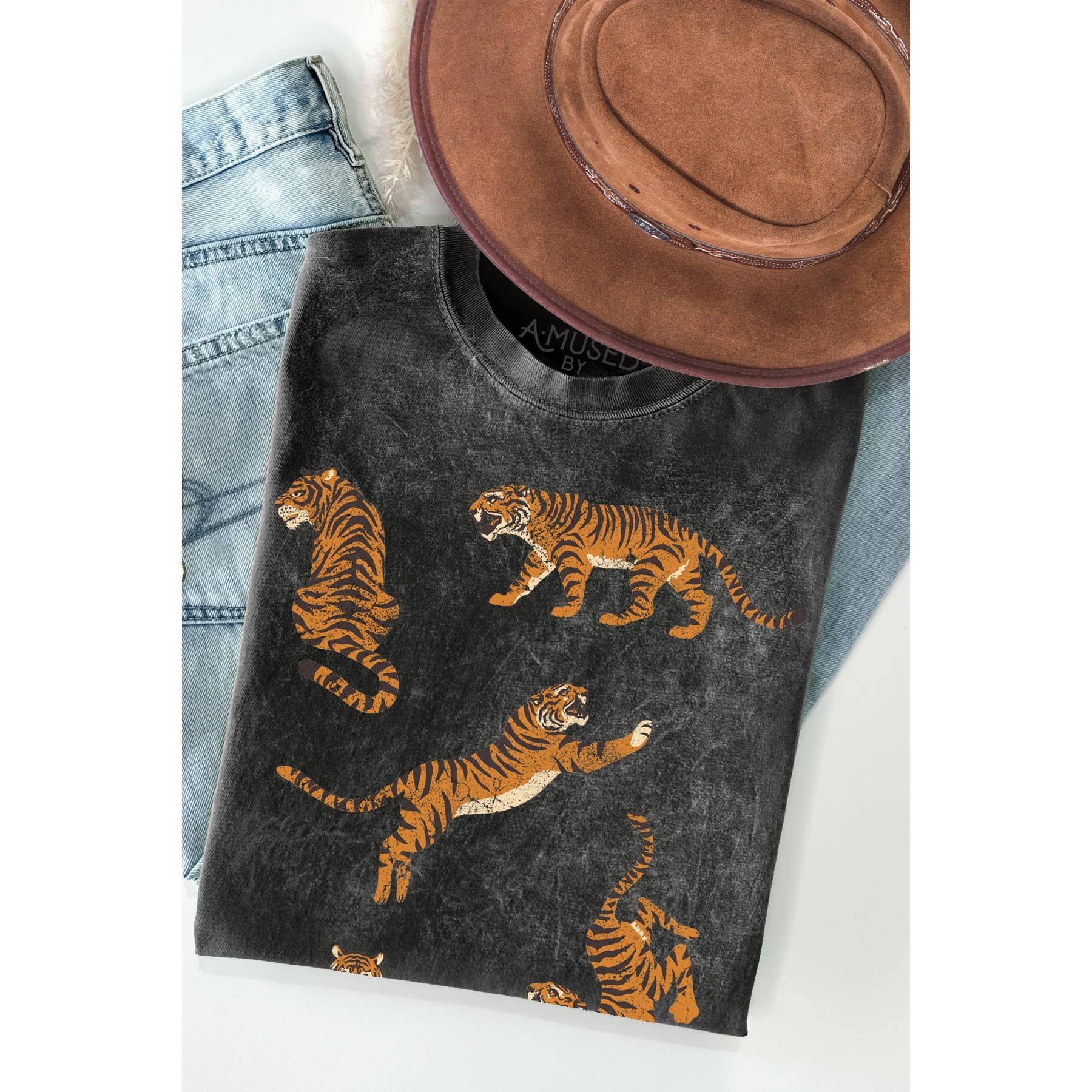 Vintage Mineral Wash- Tiger Print - Adult & Kids T-Shirts, Sweatshirts & Hoodies apparel design preview 1