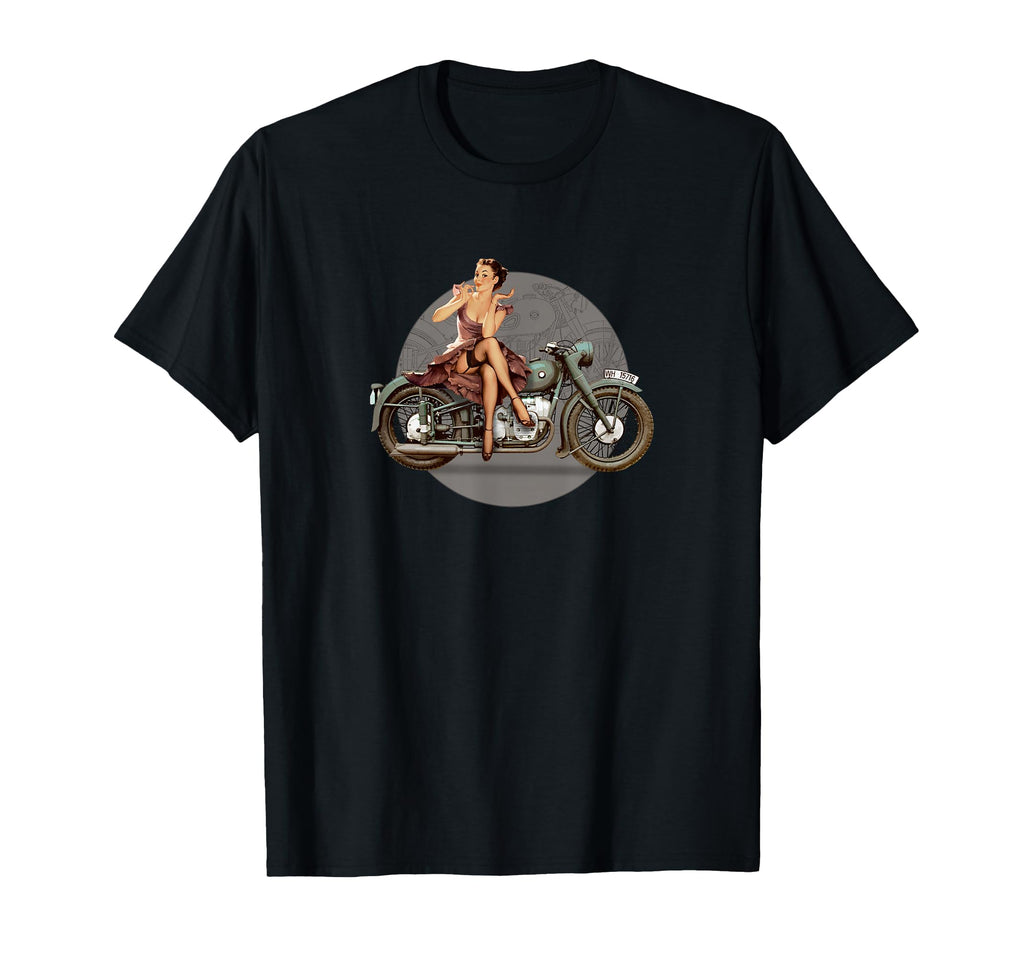 Wwii Pin Up Motorcycle T-Shirt - Minimalist Print for Adults - T-Shirt, Sweatshirt, Hoodie