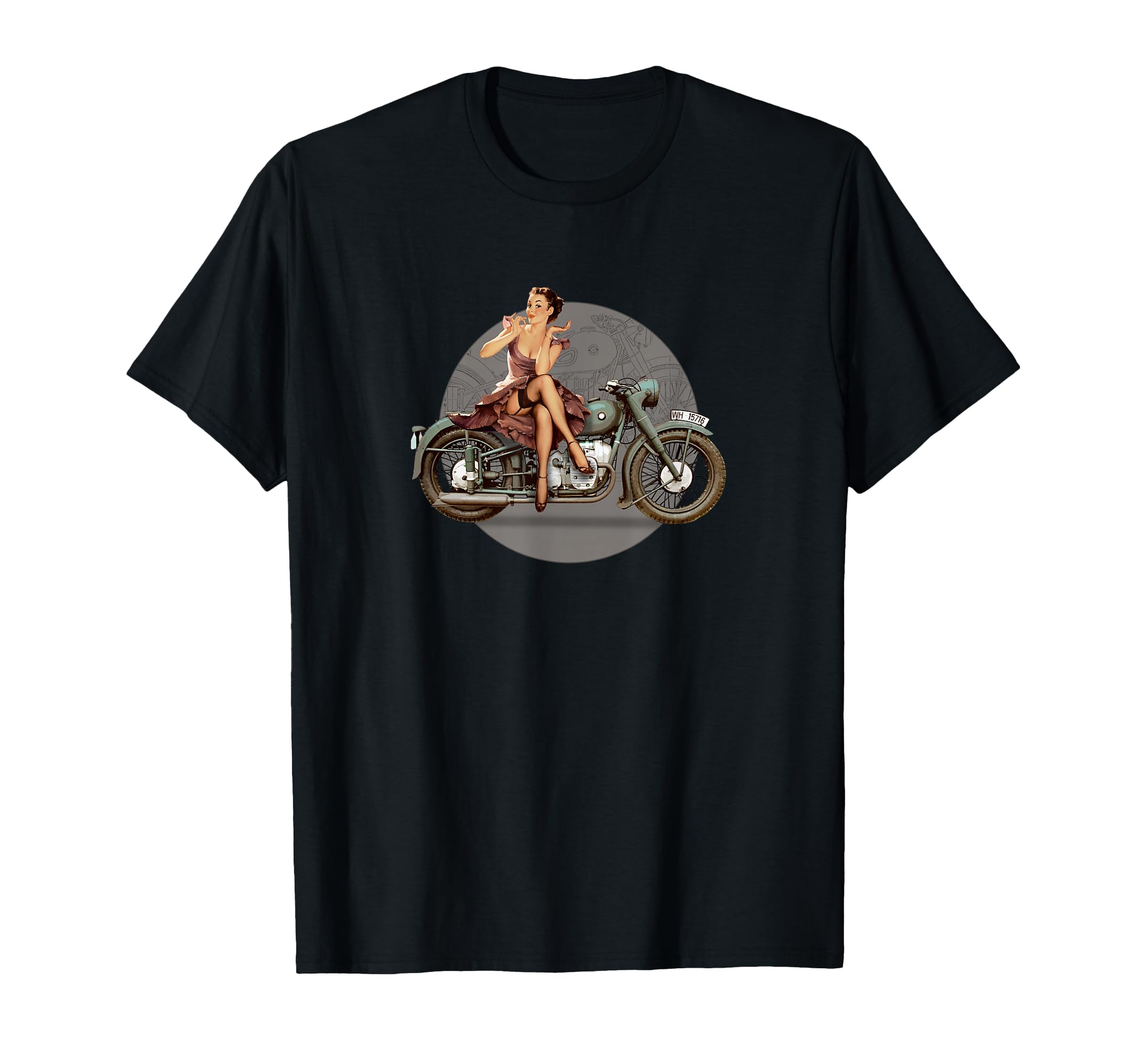 Wwii Pin Up Motorcycle T-Shirt - Minimalist Print for Adults - T-Shirt, Sweatshirt, Hoodie