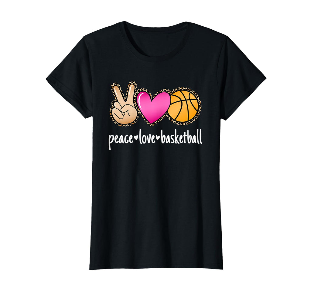 Peace Love Basketball Leopard T-Shirt - Minimalist Print Men Women - T-Shirt, Sweatshirt, Hoodie