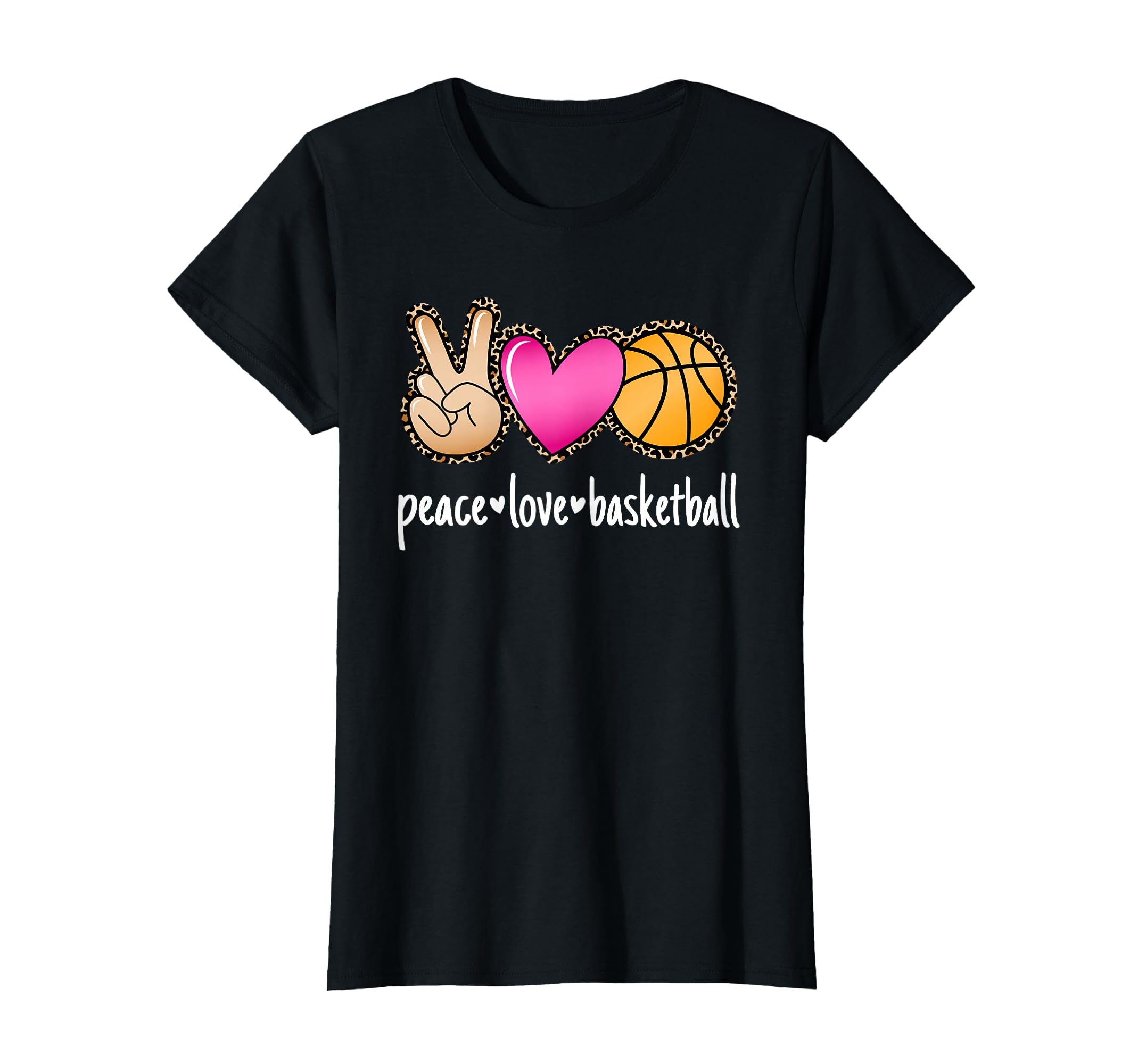 Peace Love Basketball Leopard T-Shirt - Minimalist Print Men Women - T-Shirt, Sweatshirt, Hoodie