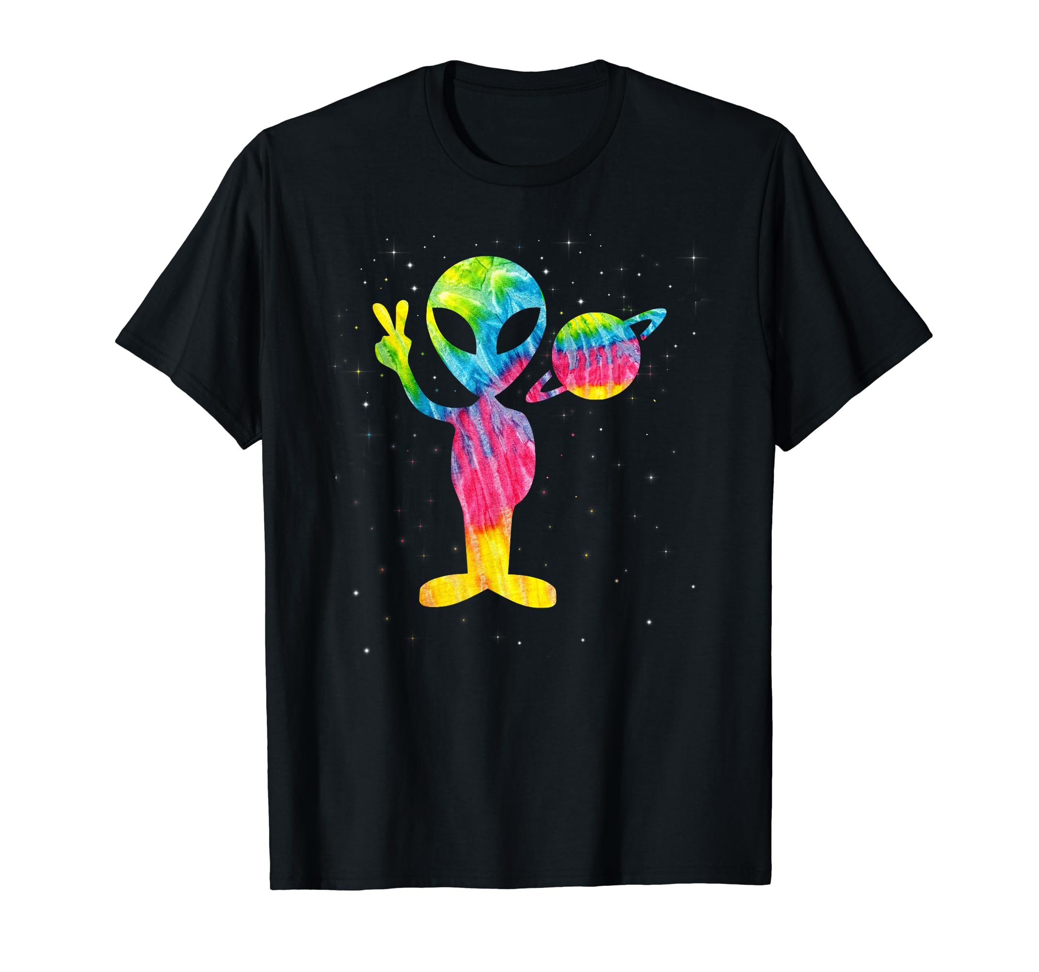 Alien Tie Dye Peace Distressed T-Shirt - Minimalist Print Men Women - T-Shirt, Sweatshirt, Hoodie