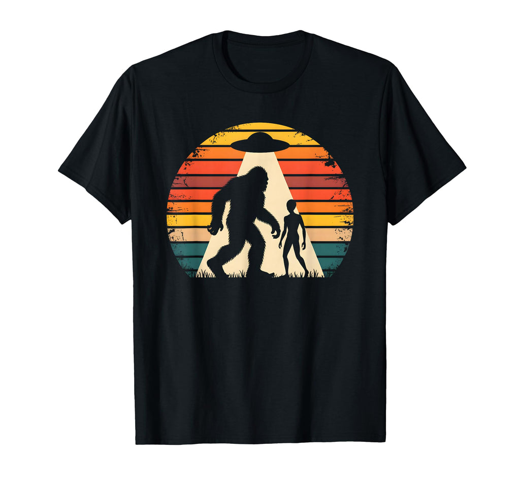 Bigfoot Alien Ufo Sunset Funny T-Shirt - Aesthetic Graphic Unisex - T-Shirt, Sweatshirt, Hoodie