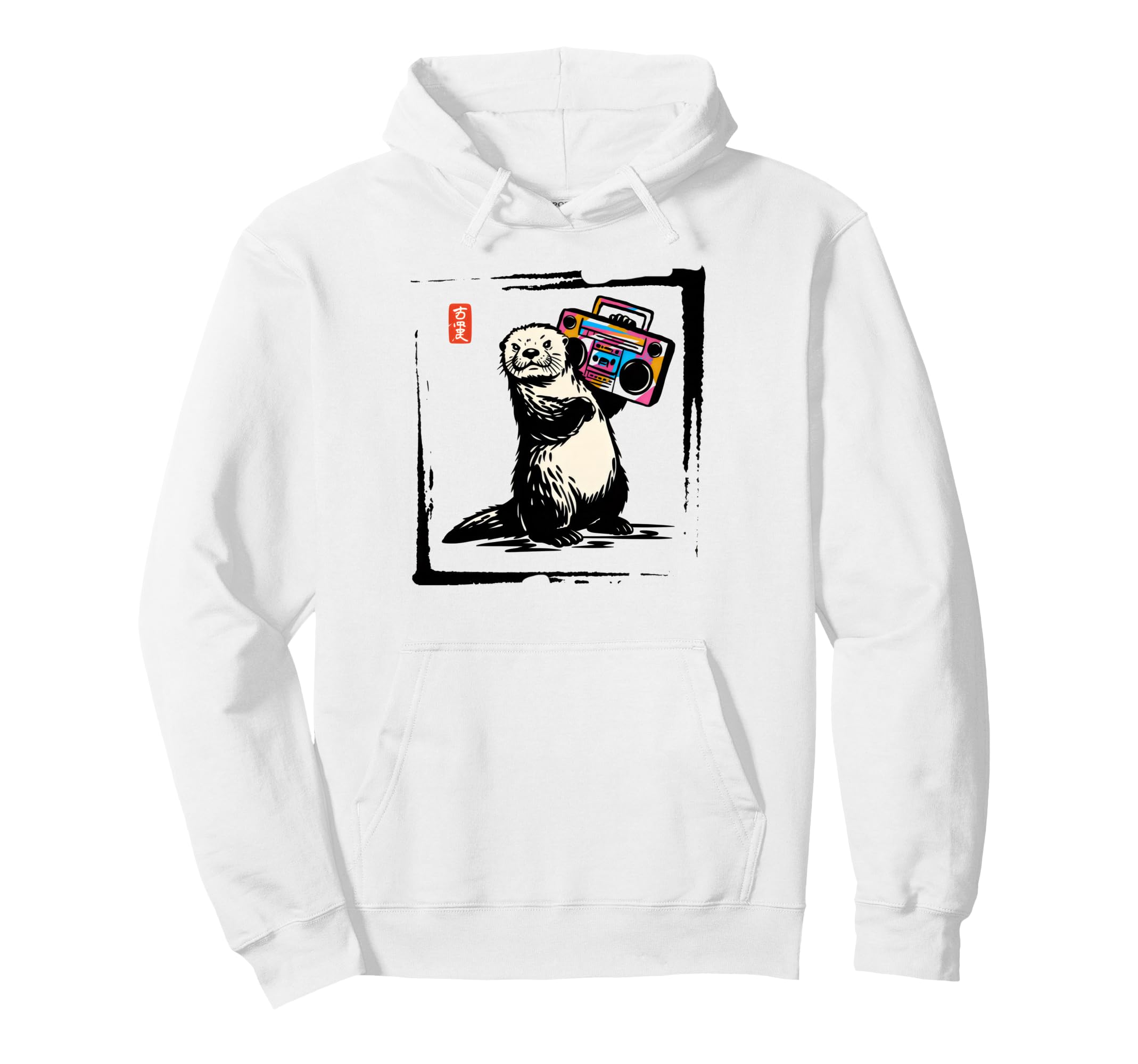 80S Boombox Otter Japanese Art Hoodie - Aesthetic Graphic for Adults - T-Shirt, Sweatshirt, Hoodie
