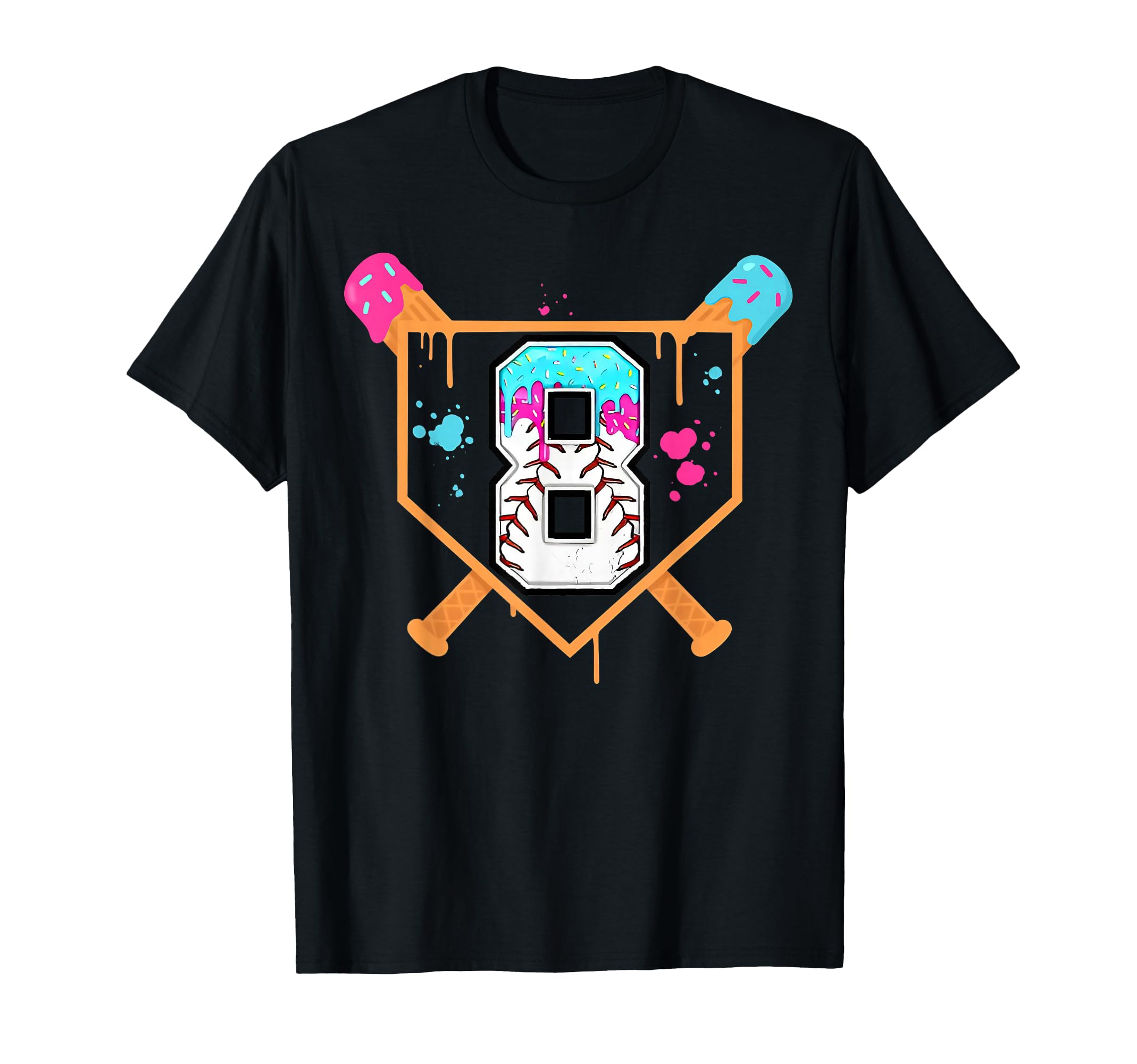 Baseball 8Th Birthday Ice Cream T-Shirt - Casual Everyday Wear Men Women - T-Shirt, Sweatshirt, Hoodie