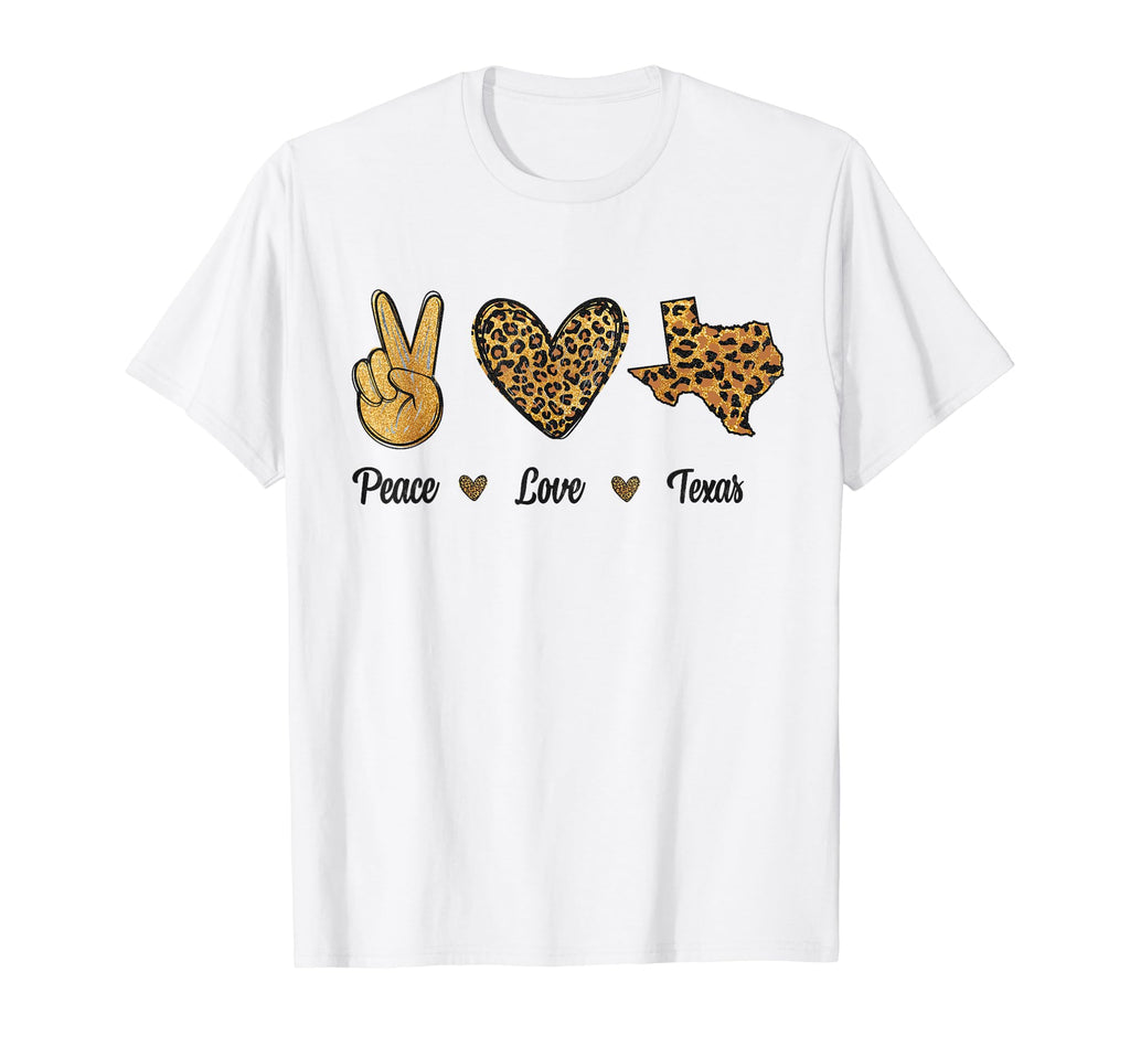 Peace Love Texas Leopard Flag Map Souvenirs T-Shirt - Trendy Graphic Unisex - T-Shirt, Sweatshirt, Hoodie