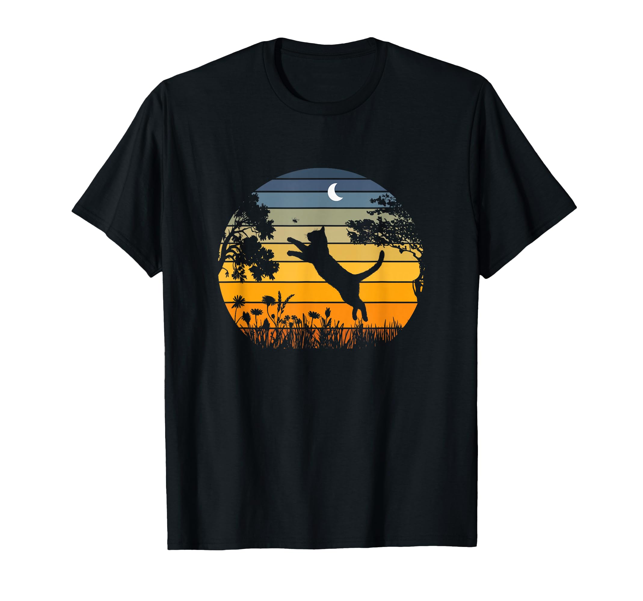 Funny Sunset Garden Nature Tabby Cat T-Shirt - Unique Graphic for Adults - T-Shirt, Sweatshirt, Hoodie